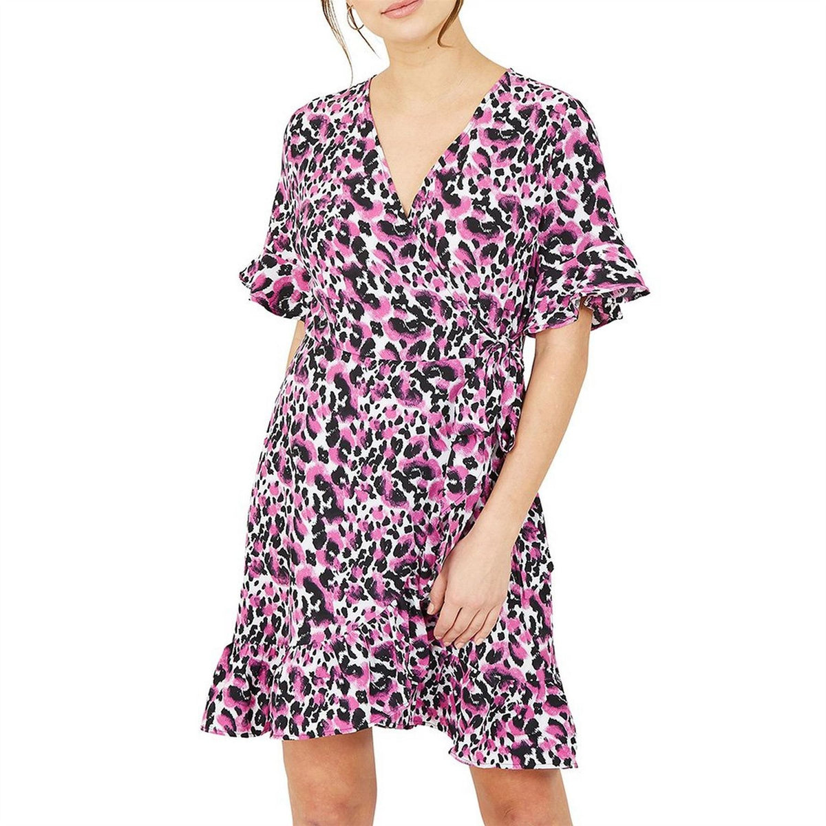Mela London Leopard Print Wrap Skater Dress