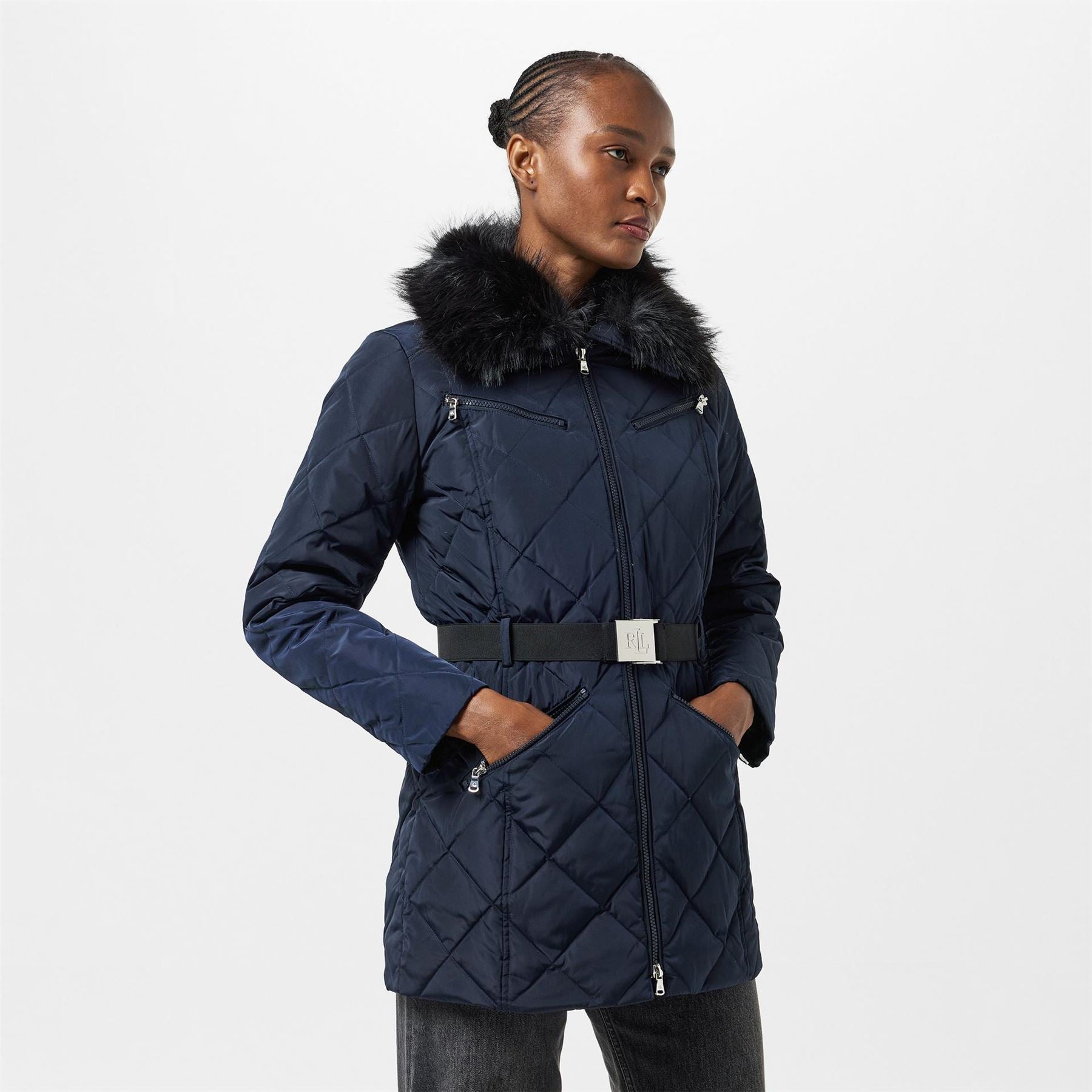Lauren by Ralph Lauren Real Leather Medium Puffer Jacket