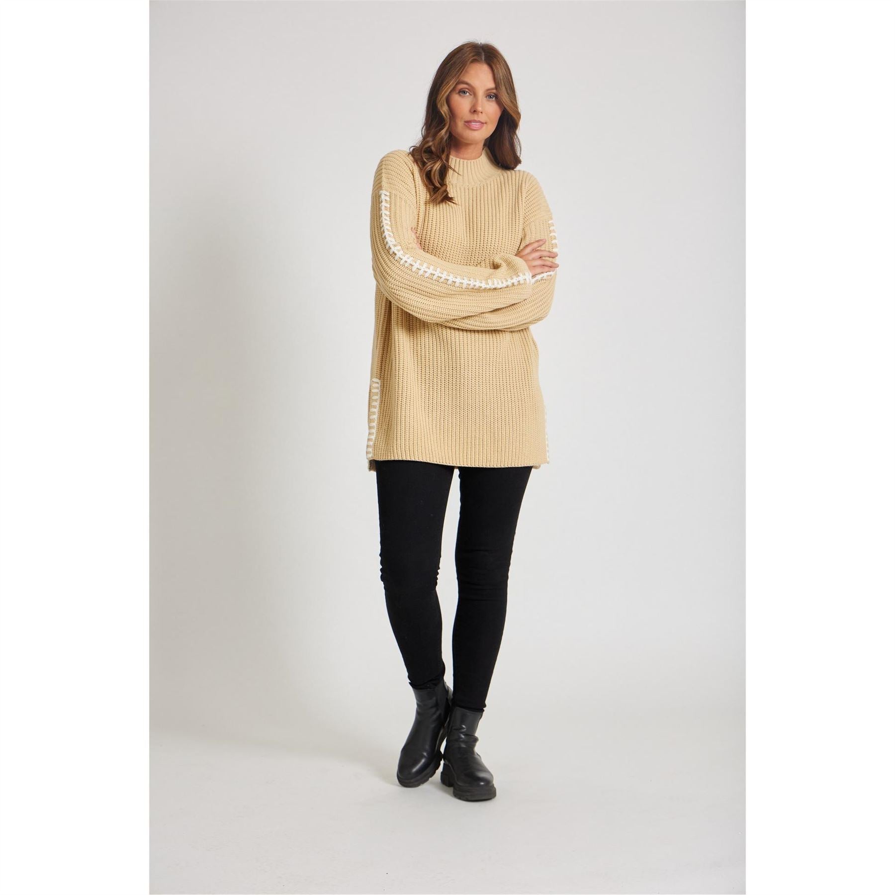 Be You By Contrast Stitch Crew Neck Jumper