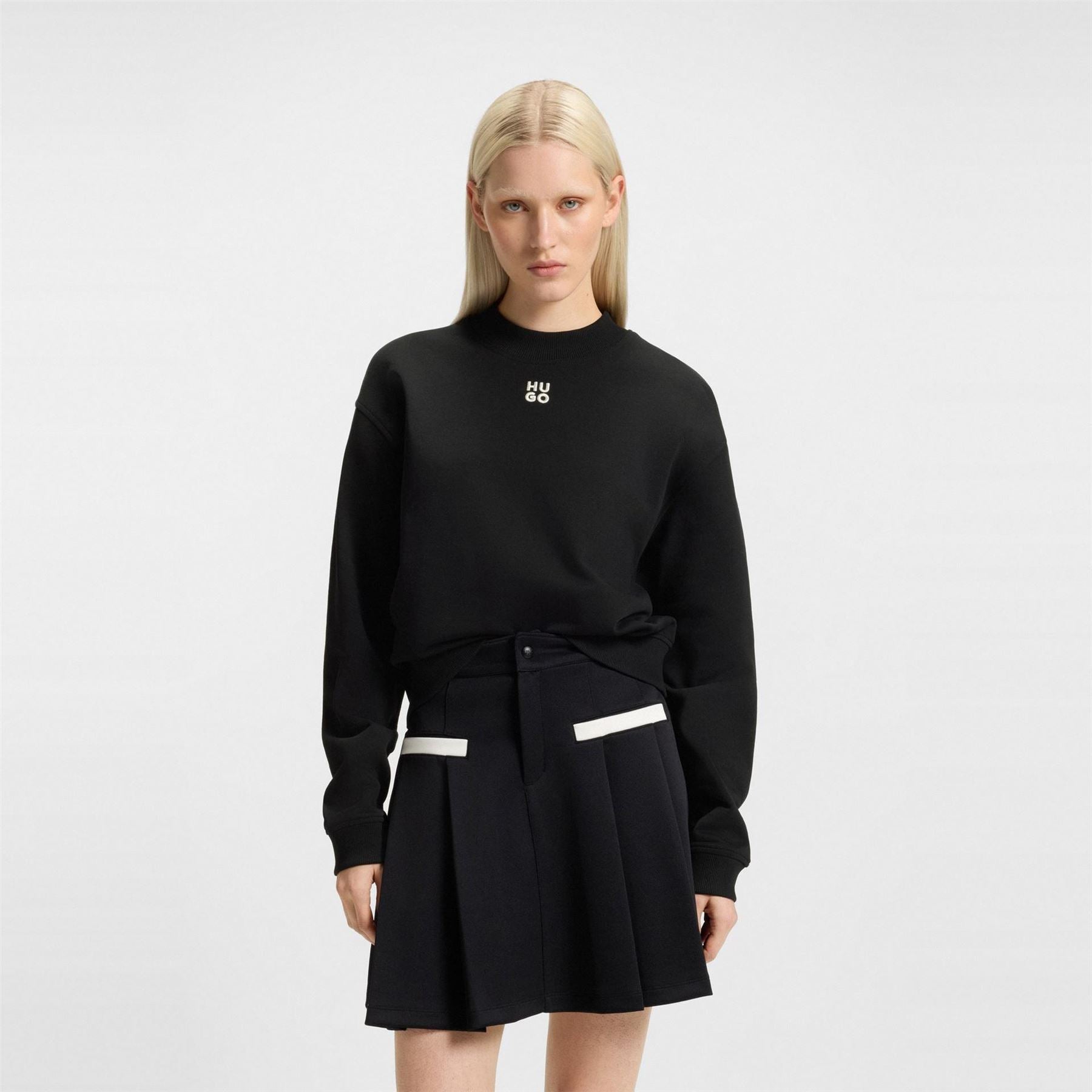 Hugo Crew Neck Ribbed Collar Long Sleeve Sweatshirt