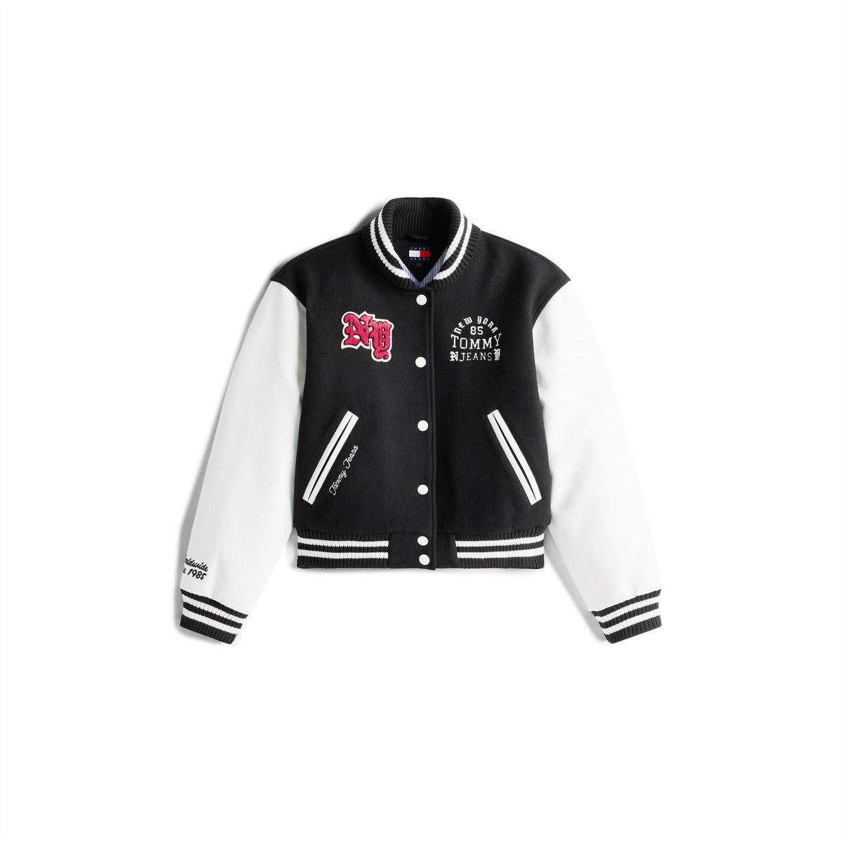 Tommy Jeans Varsity Snap Button Embroidered Ribbed Cuff Jacket