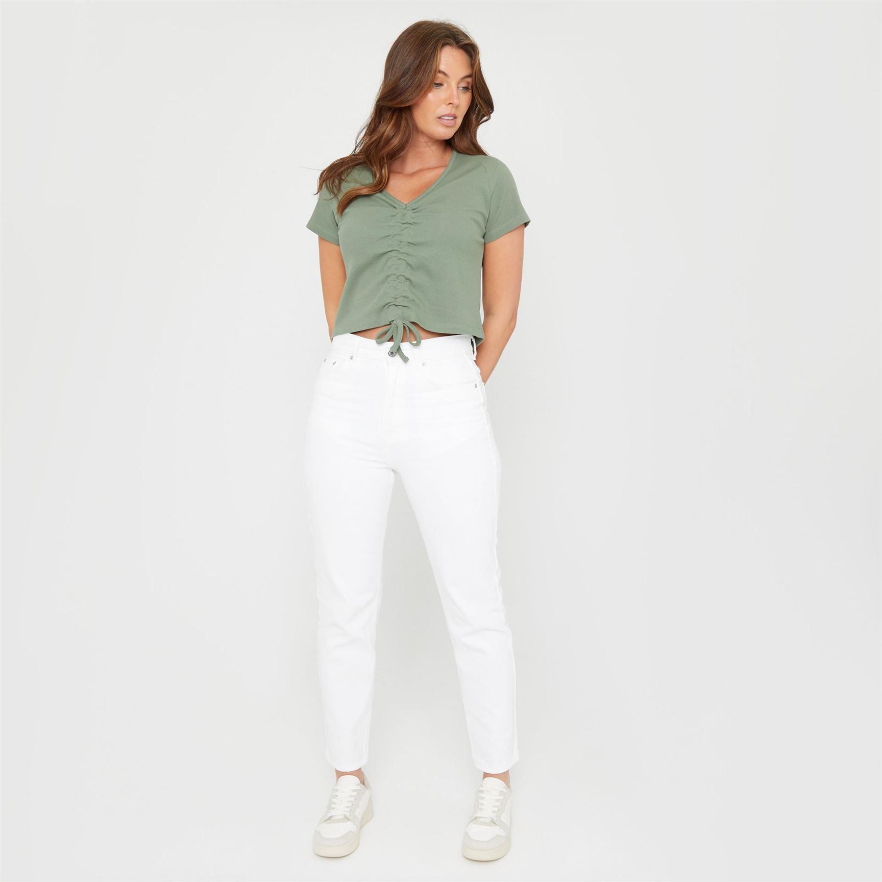 Be You Womens Ruched Rib Top