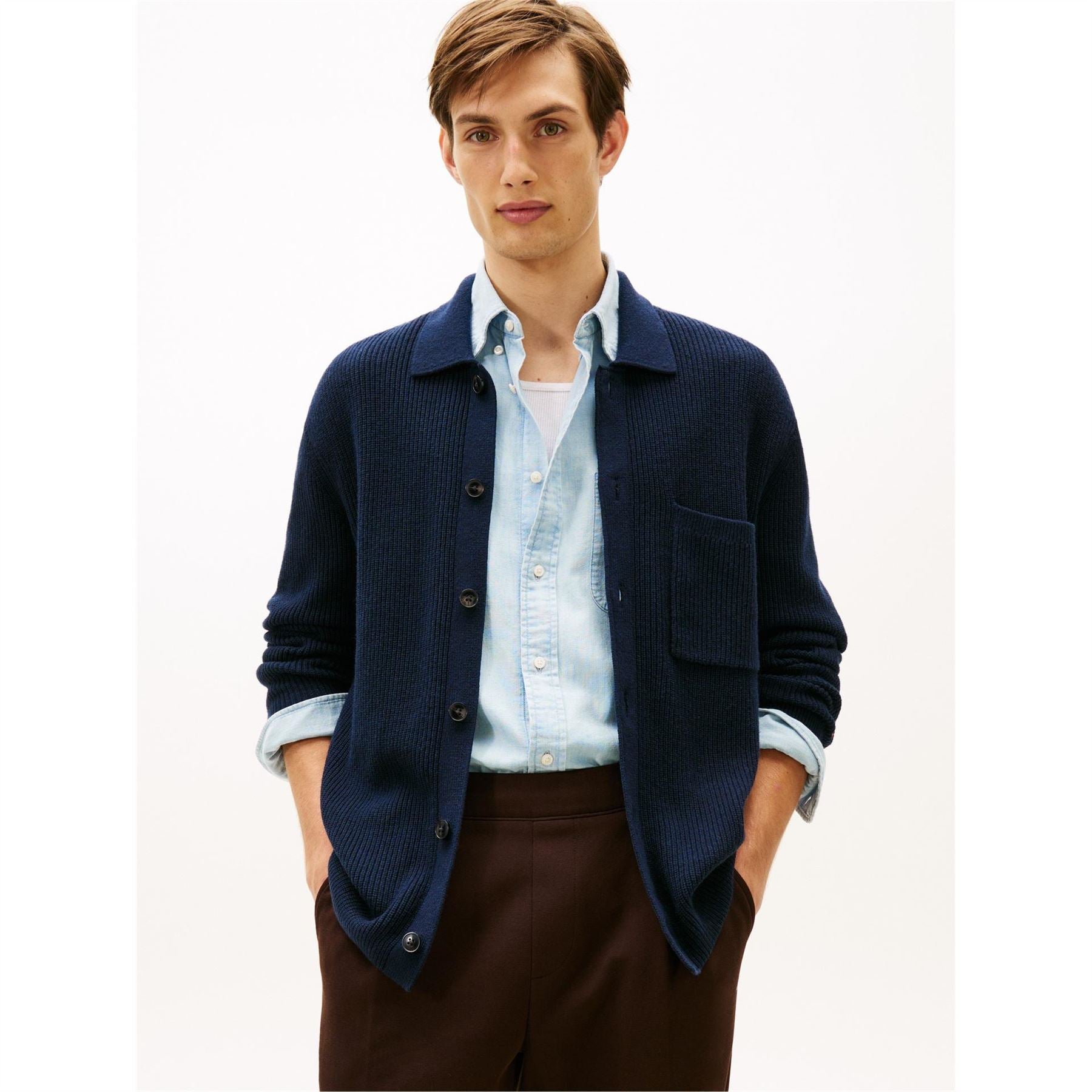 Tommy Hilfiger Collared Neck Long Sleeve Shirt Collar Sweater