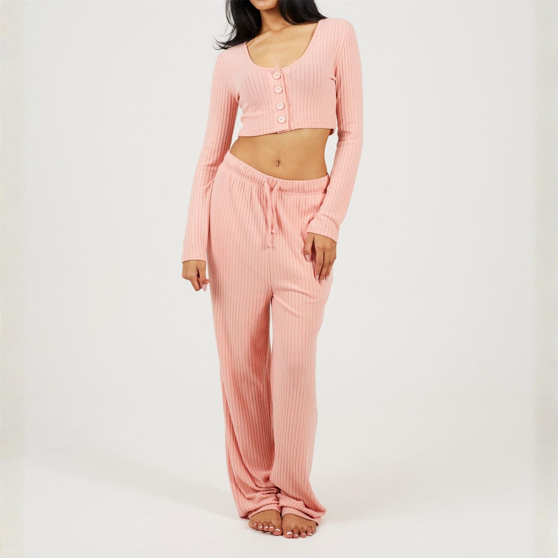 Brave Soul Womens Long Sleeve Cropped Top And Matching Trouser Lounge Set