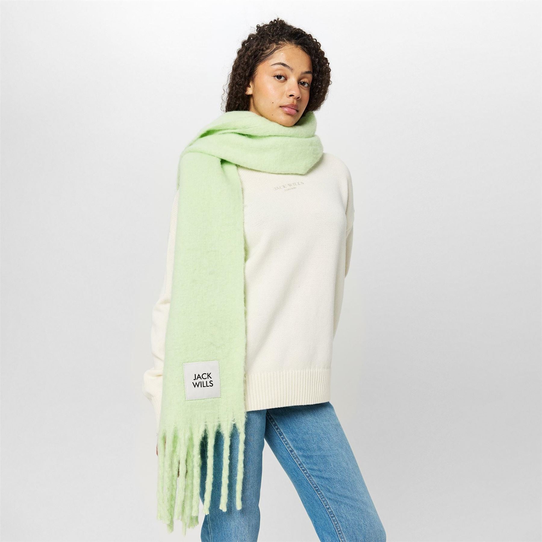 Jack Wills Solid Oblong Scarf with Fringe
