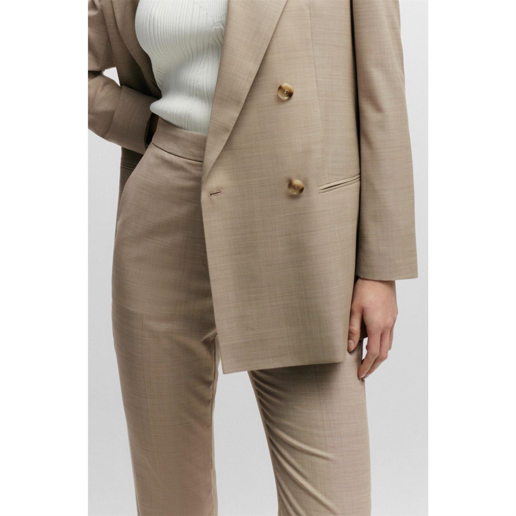 Boss Solid Patterned Slim Straight Trousers