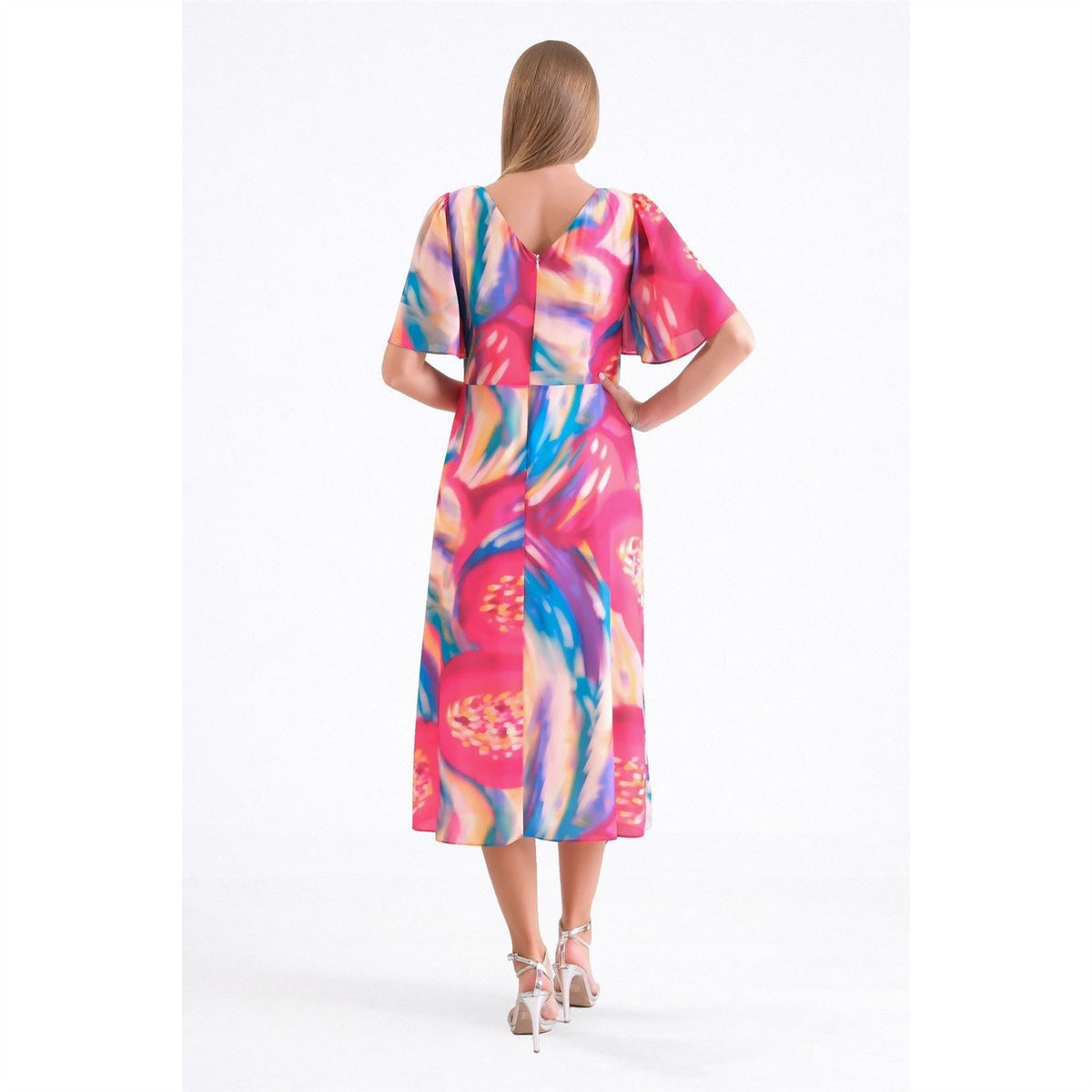 Ella Boo vibrant fuchsia abstract print V Neck Dress