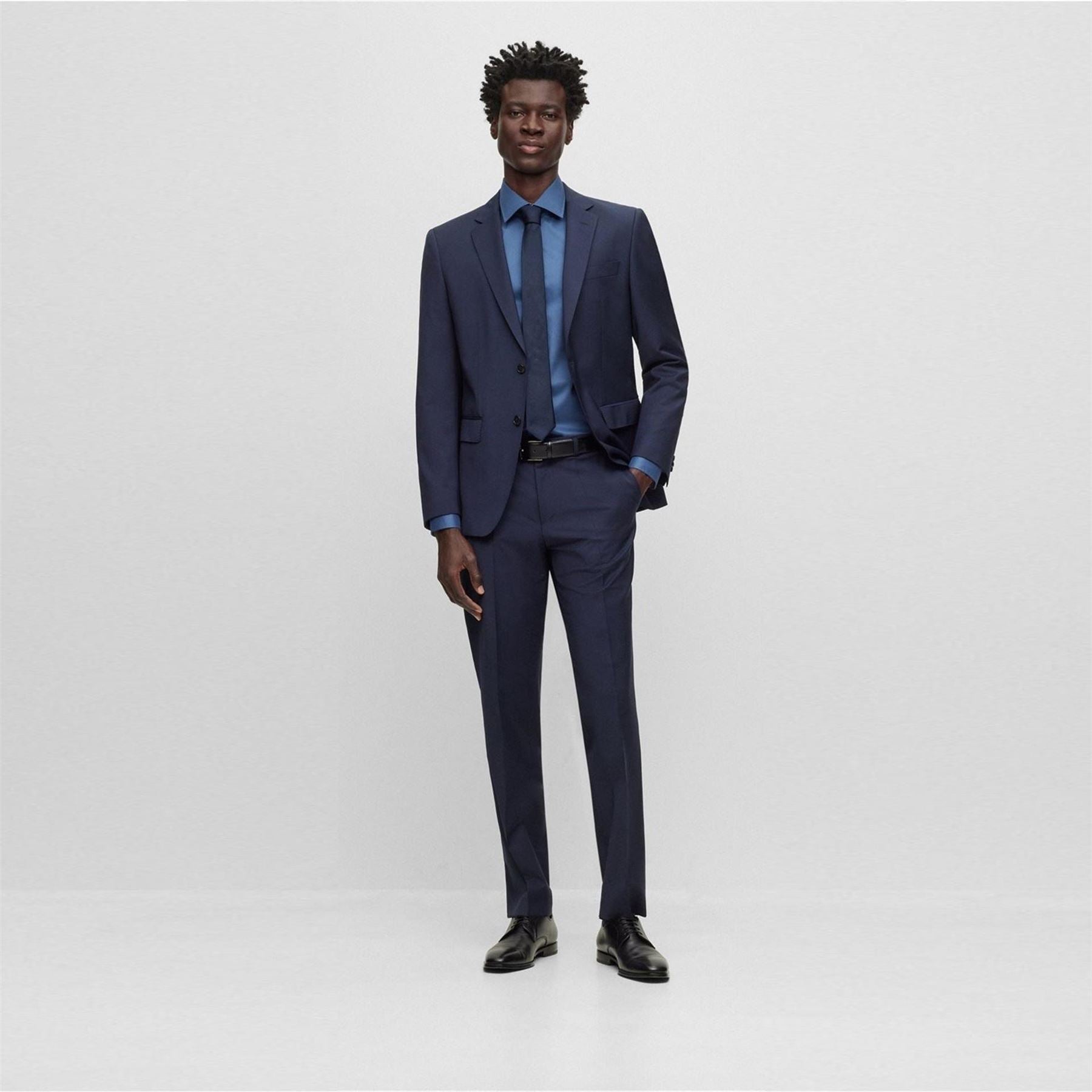 Boss Solid Patterned Flat Front Straight Leg Trousers