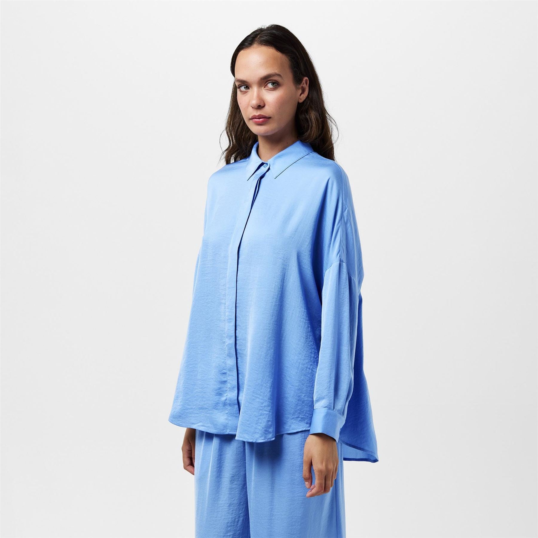 French Connection Damasco Relaxed Fit Drop Shoulder Long Sleeve Point Collar Shirt