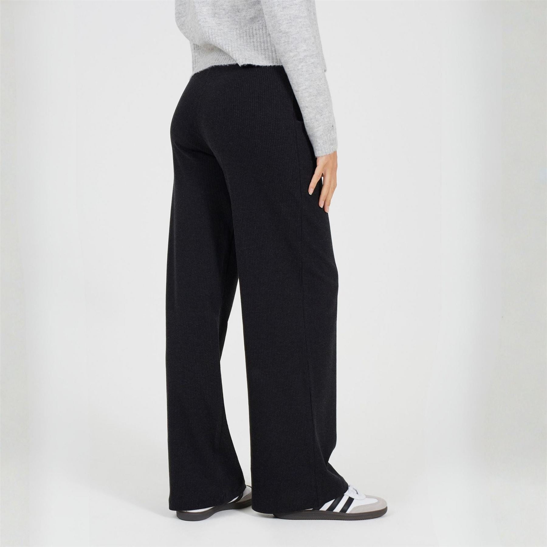 Brave Soul Womens Charcoal Ribbed Wide Leg Trousers