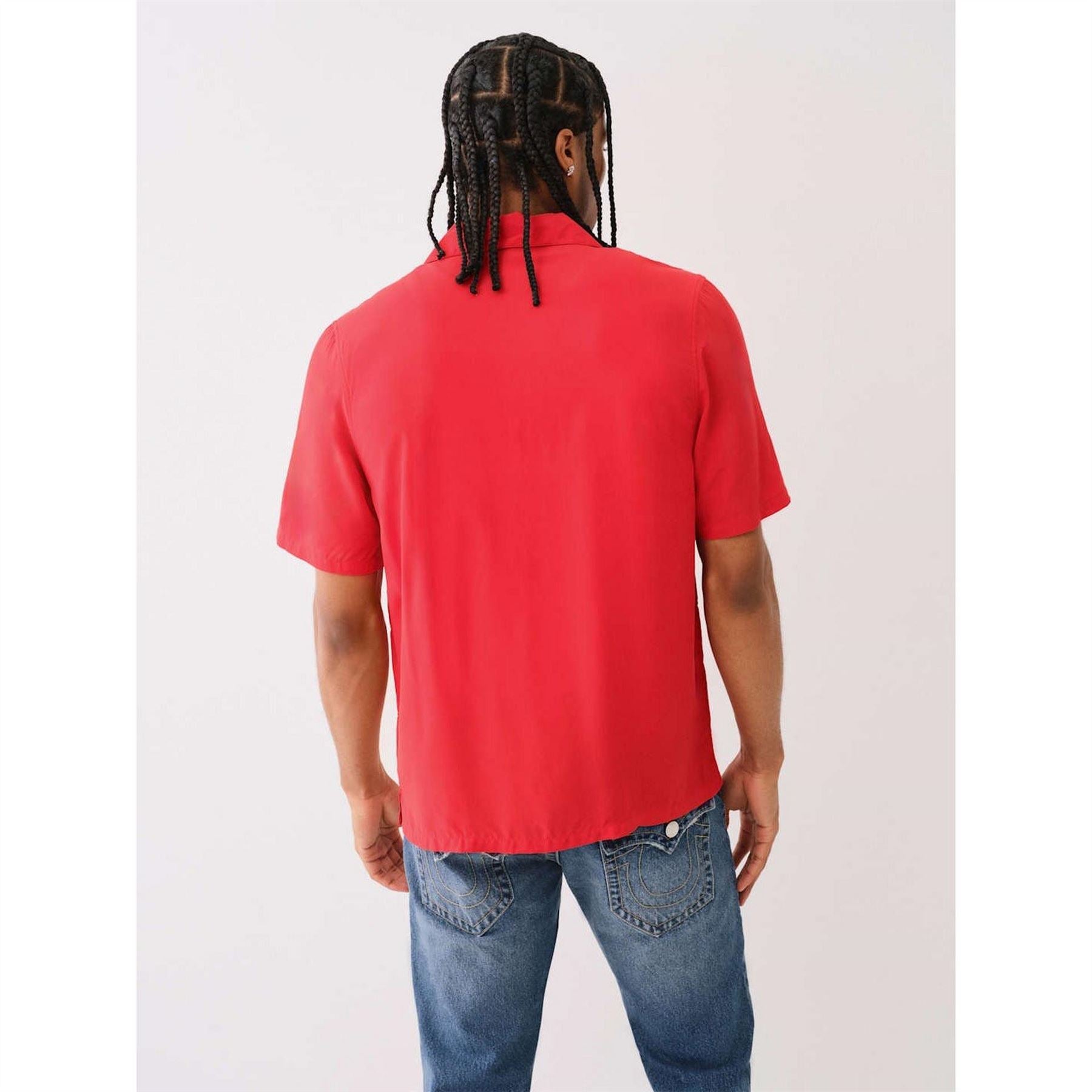 True Religion Camp Collar Short Sleeve Plain Shirt