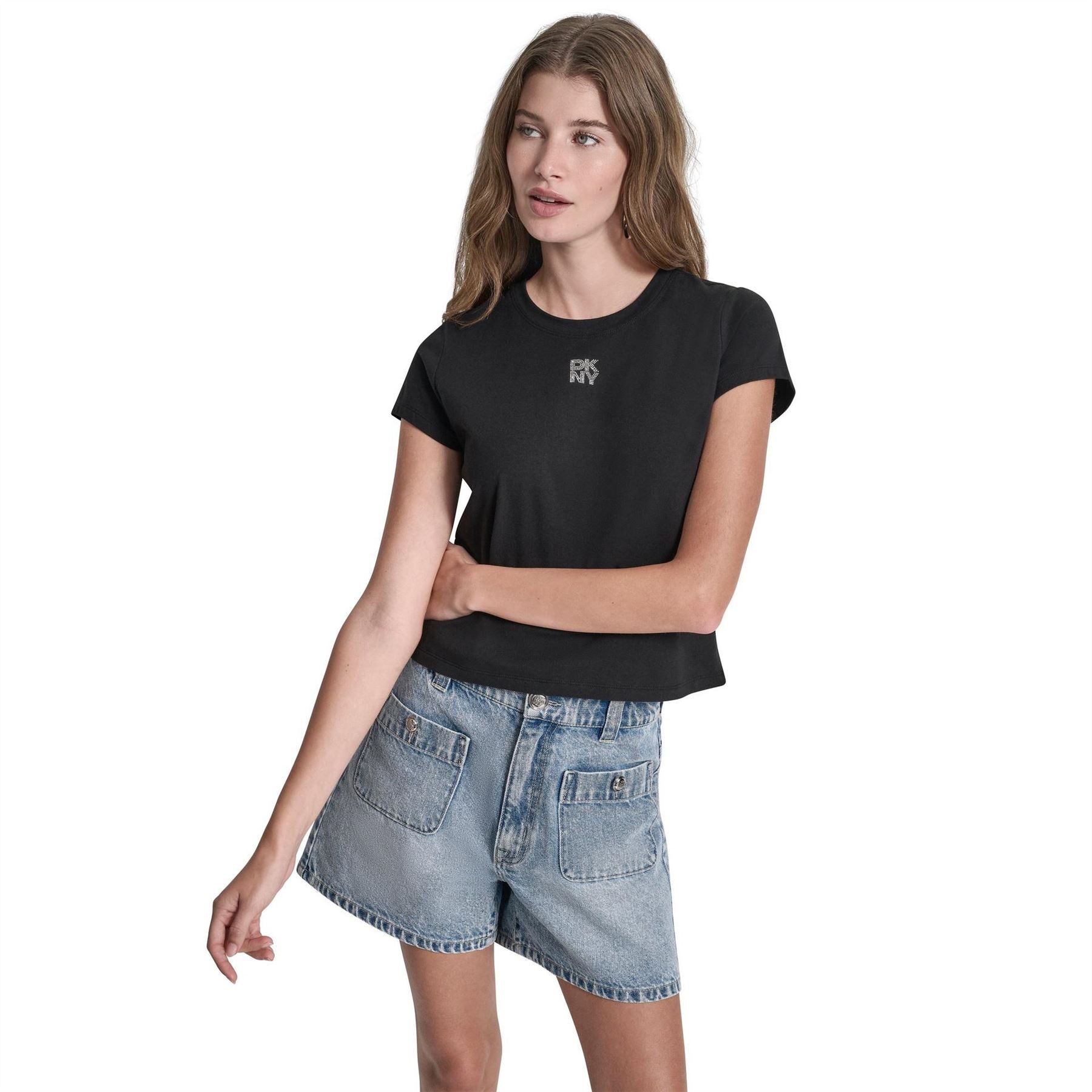 DKNY Jeans Rhinestone Logo Baby Tee