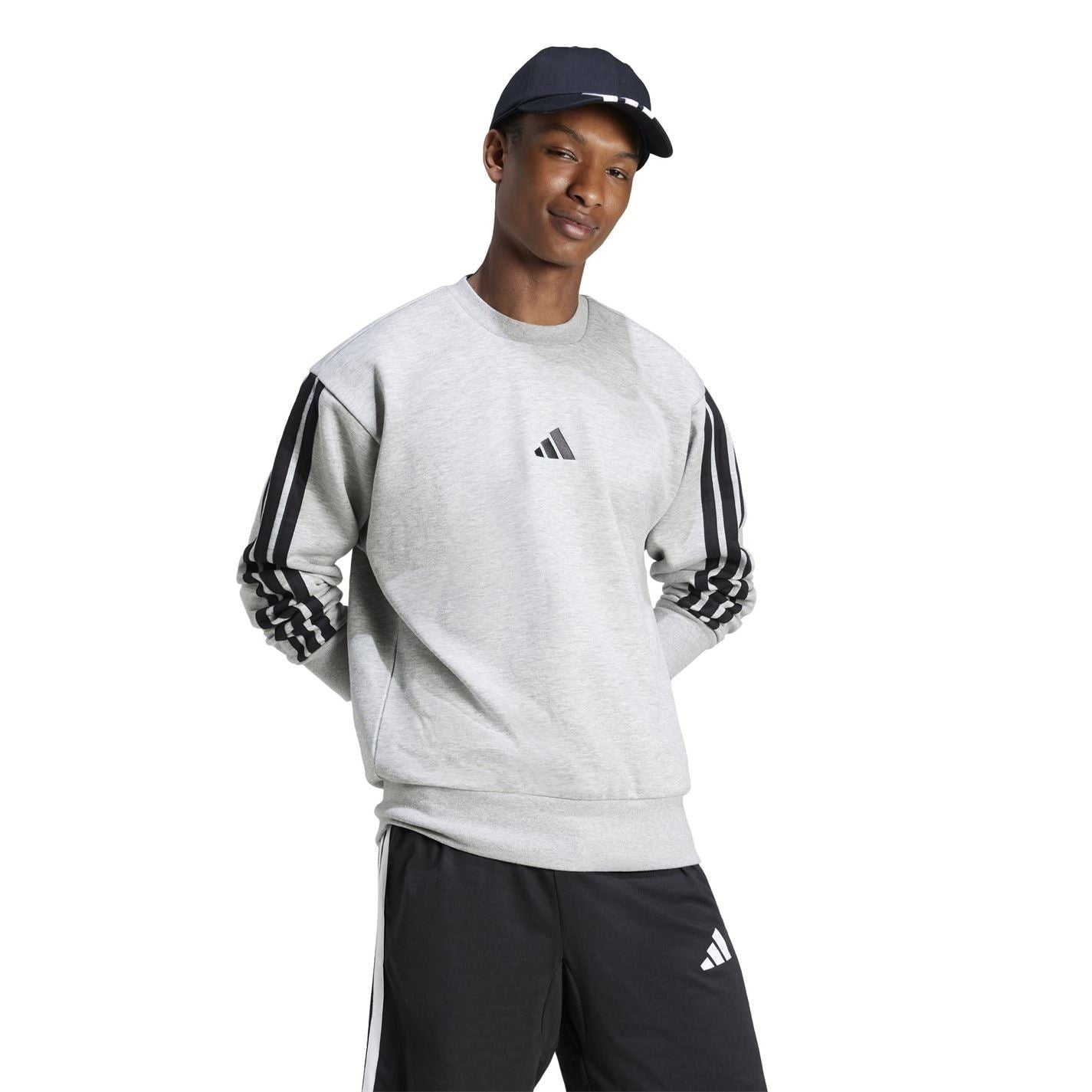 adidas Mens Essentials Crew 3 Stripes Pullover Sweatshirt