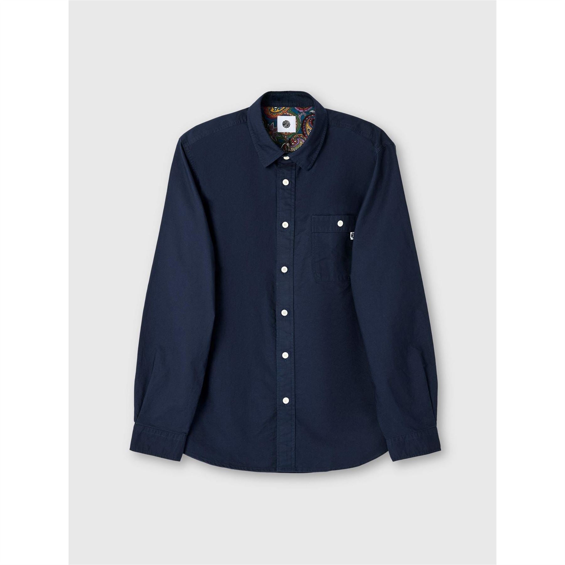 Pretty Green Button Down Collar Long Sleeve Shirt with Chest Pocket
