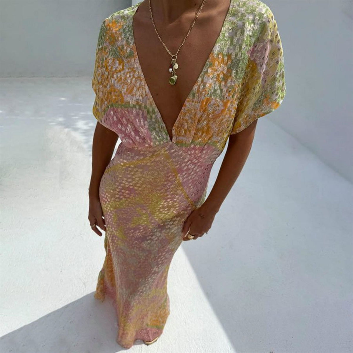Never Fully Dressed Boho Elodie V-Neck Maxi Slip Dress