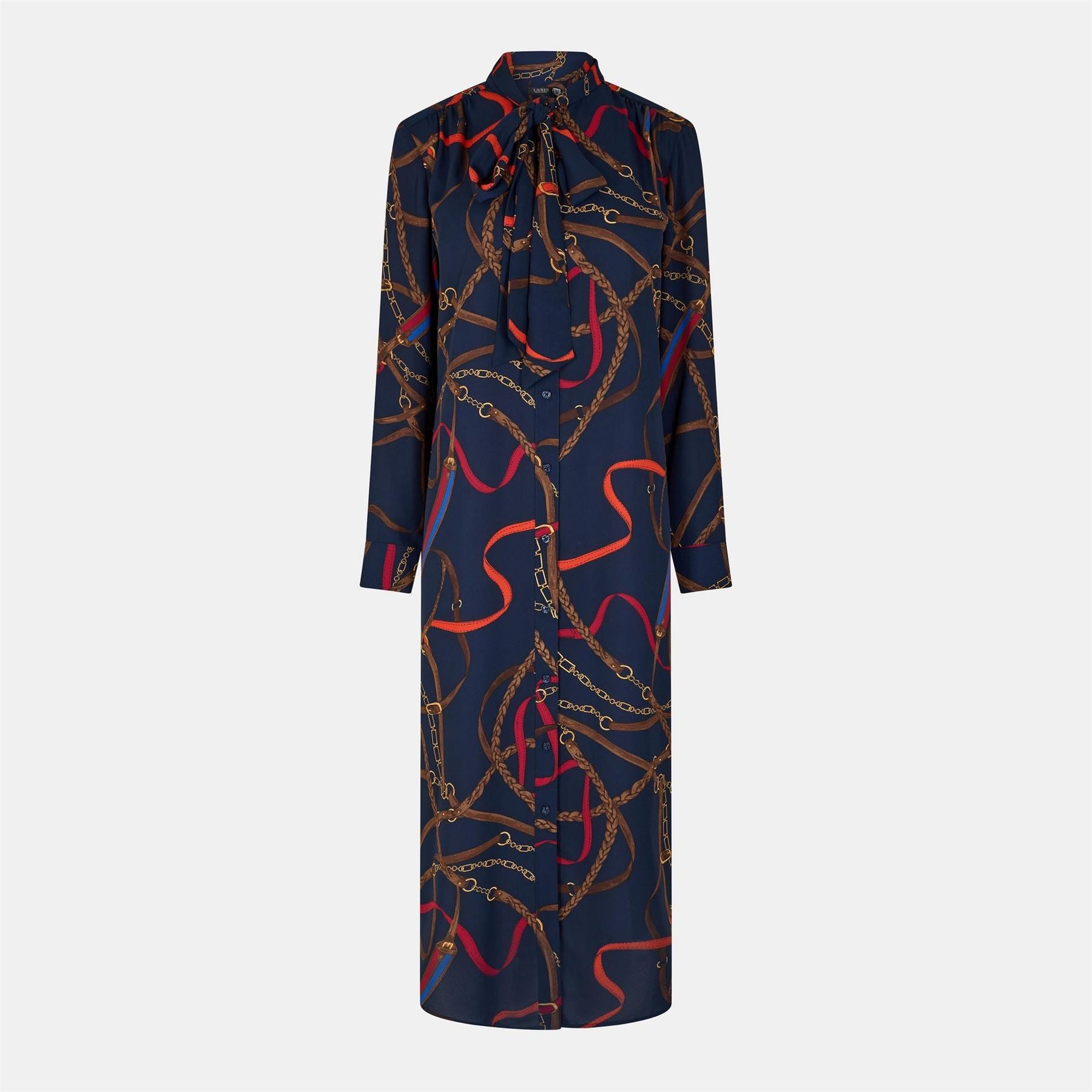 Lauren by Ralph Lauren Cadulah Tie Neck Long Sleeve Midi Dress