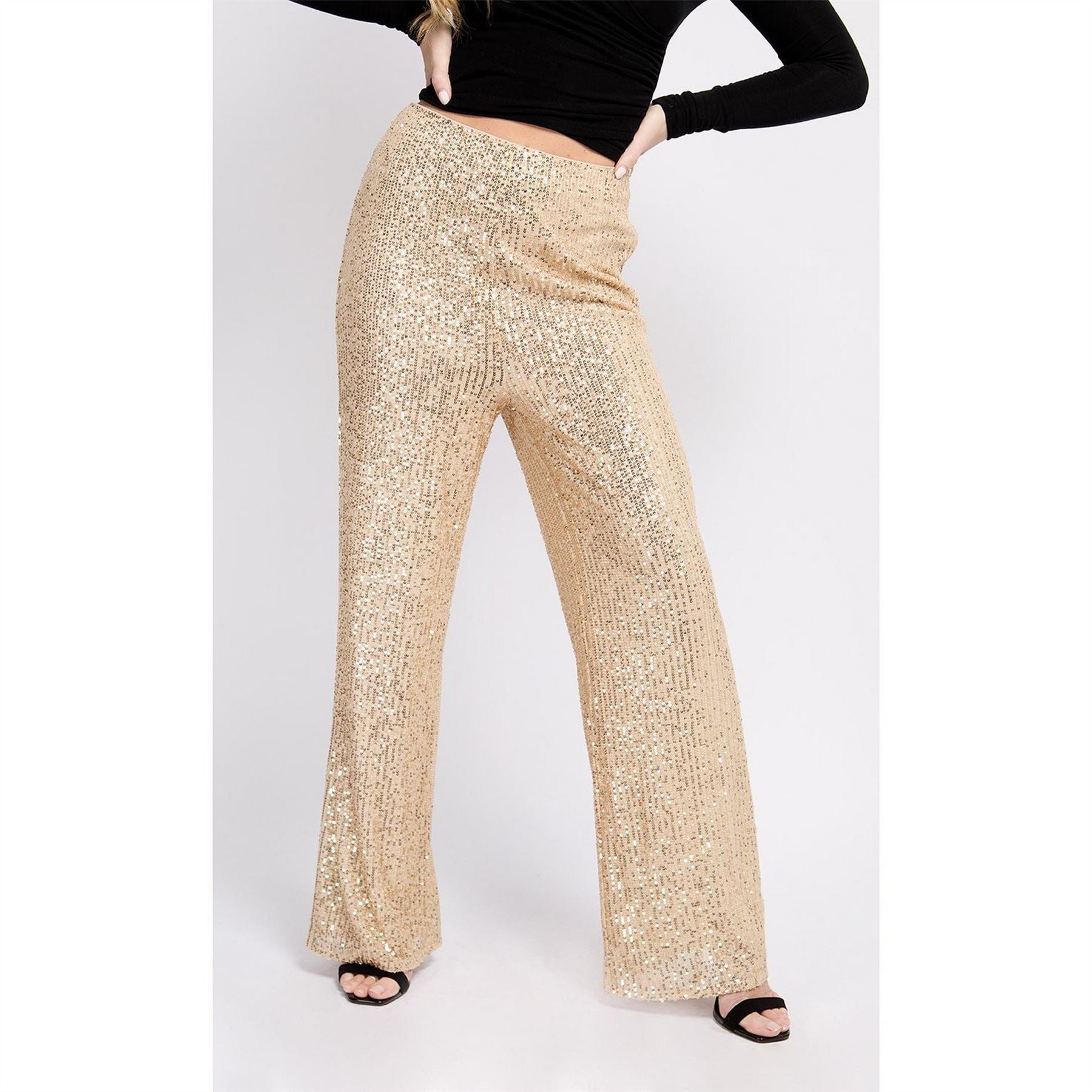 Little Mistress Metallic Sequin Wide Leg Trousers