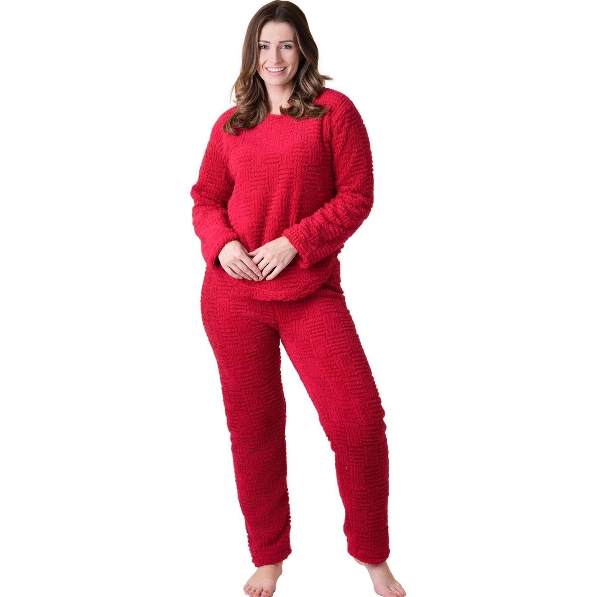 Camille Supersoft Textured Fleece Pyjamas With A Woven Pattern  And  Rope Detailing