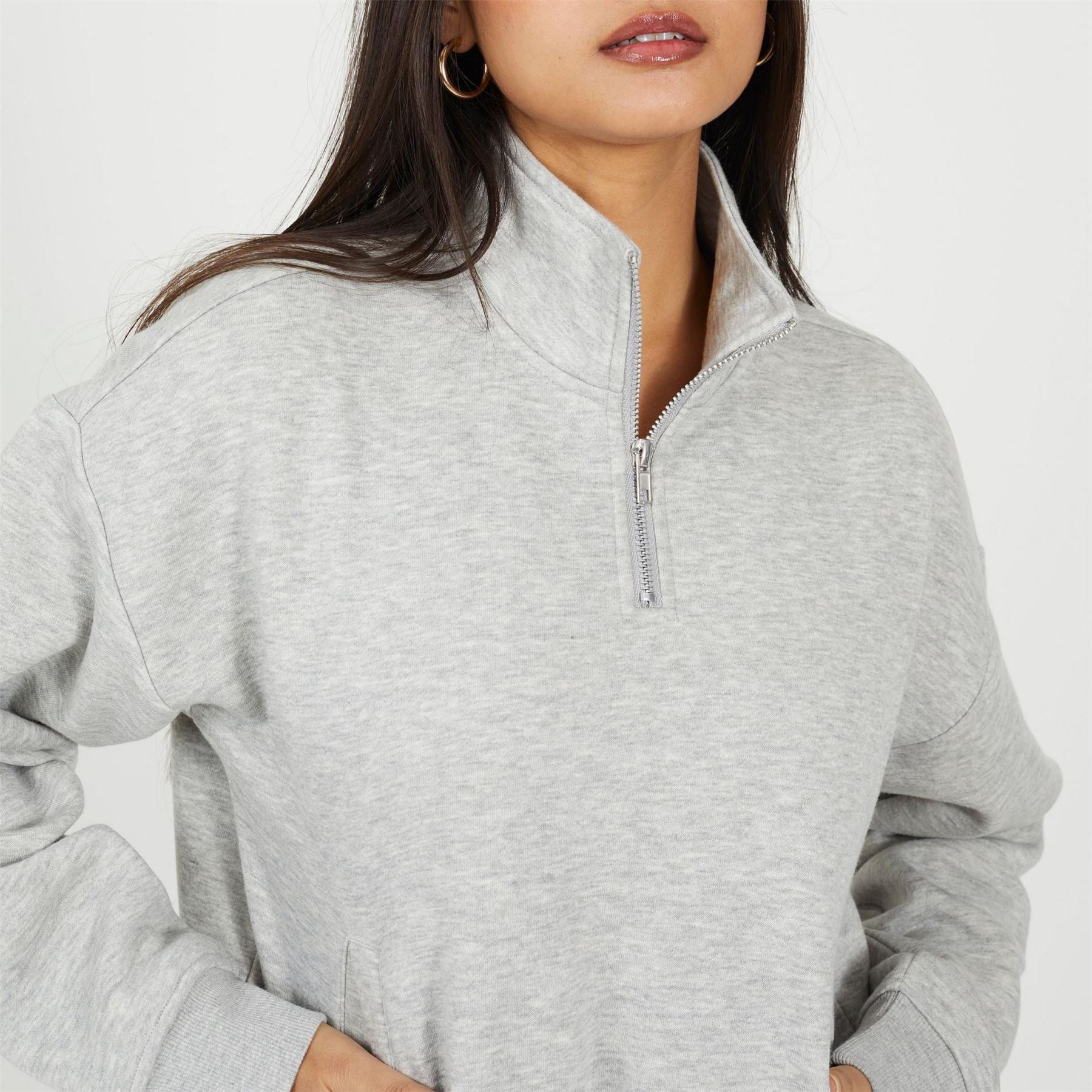 Brave Soul Womens Funnel Neck Quarter Zip Sweatshirt With Pocket