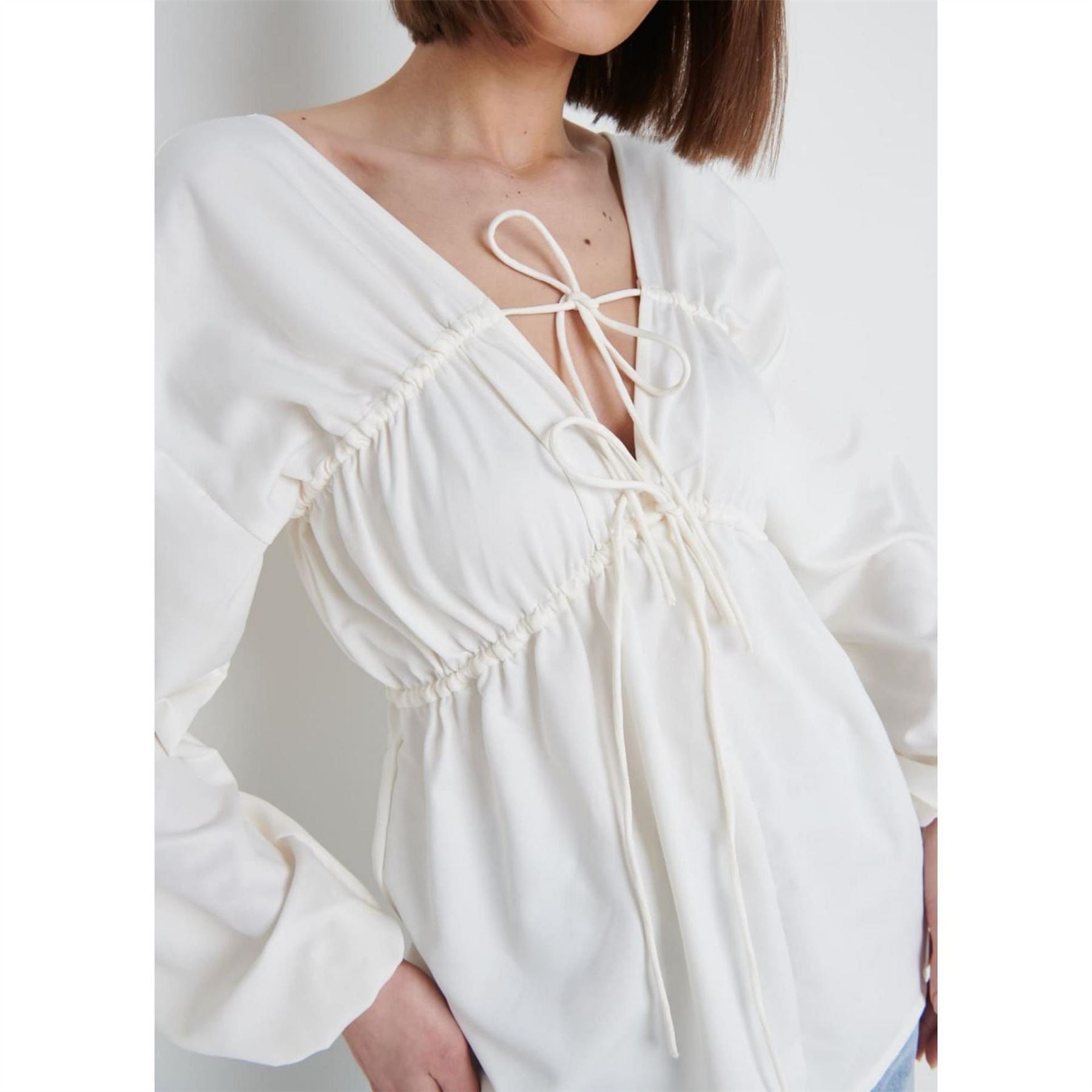 Pretty Lavish Ottilie Long Sleeve Cropped V Neck Wrap Top