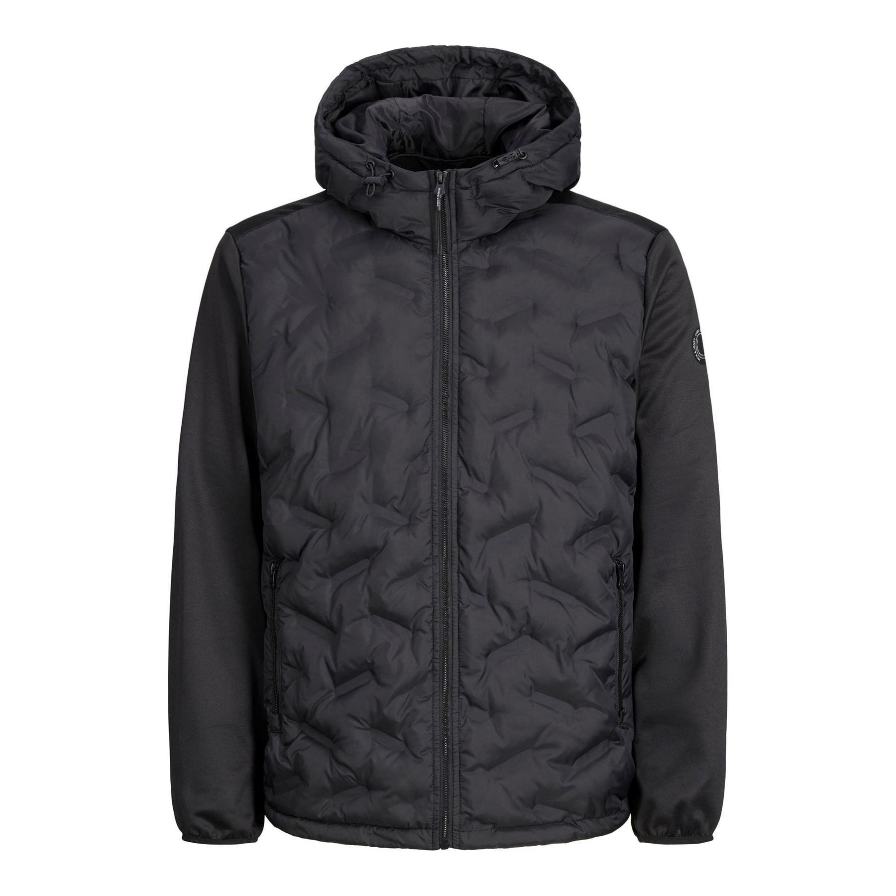 Jack and Jones Hooded Neck Solid Patterned Hybrid Jacket with Ribbed Cuff