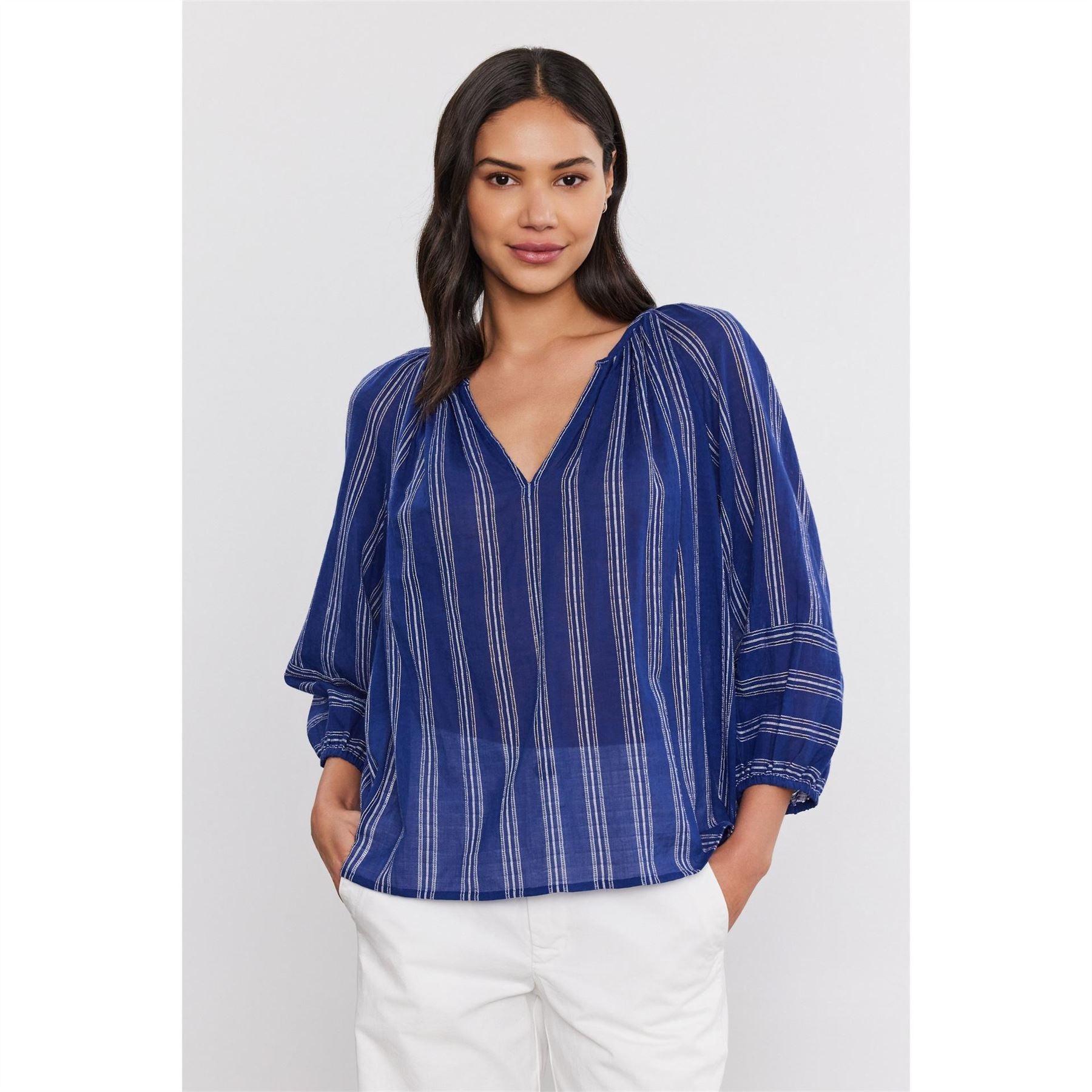 Velvet by Graham and Spencer Regular Fit V-Neck Bishop Sleeve Blouse