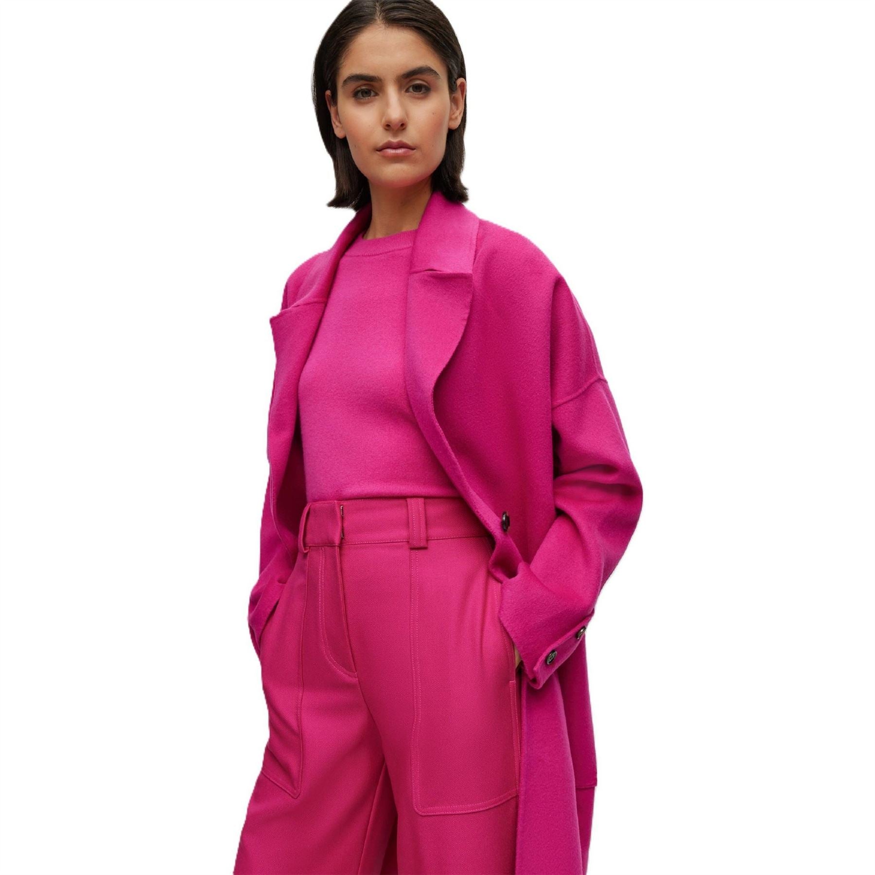 Boss Cattina Solid Patterned Notch Collared Over Coat