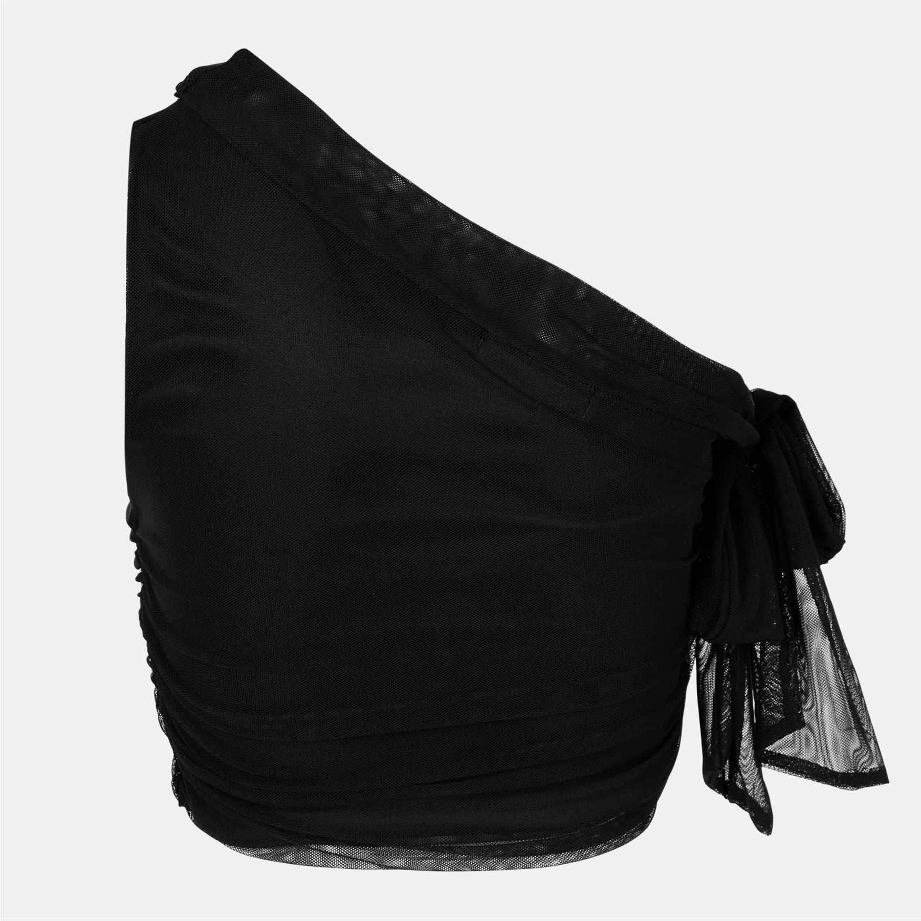 Missy Empire One Shoulder Tie Detail Mesh Crop Top