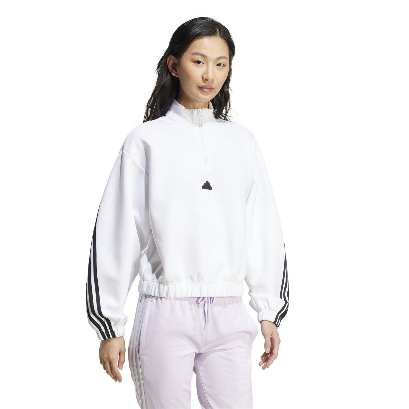 adidas Womens Future Icons 3 Stripes Quarter Zip Tracksuit Top