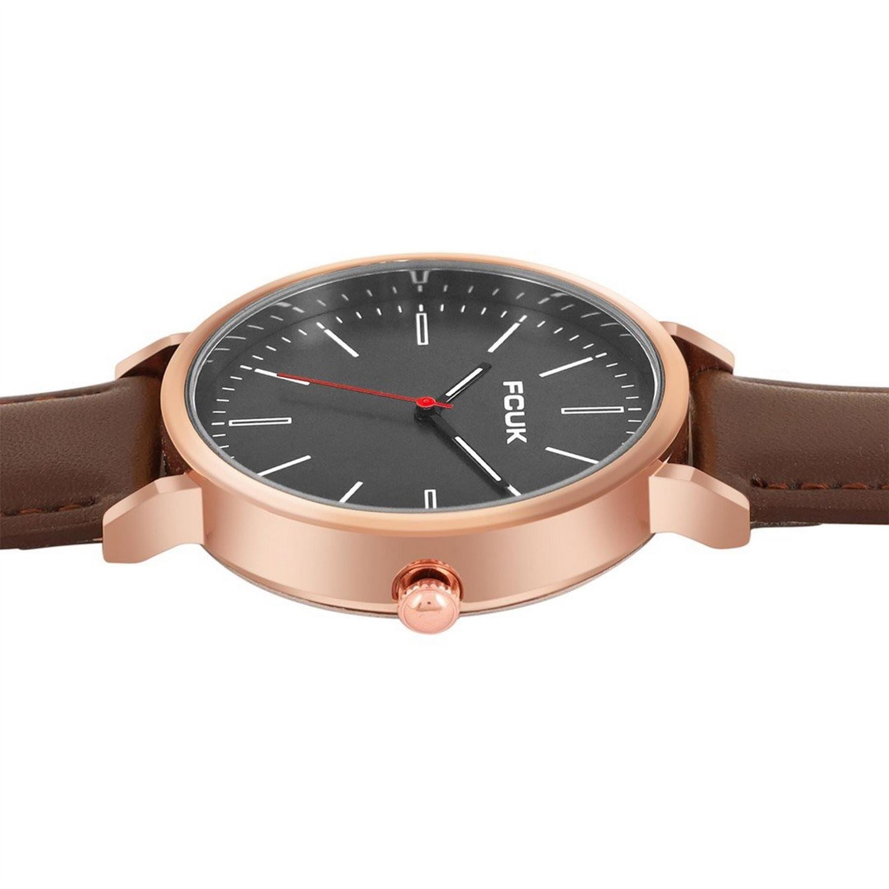 FCUK Rose Case Round Shape Brown Strap Quartz Watch