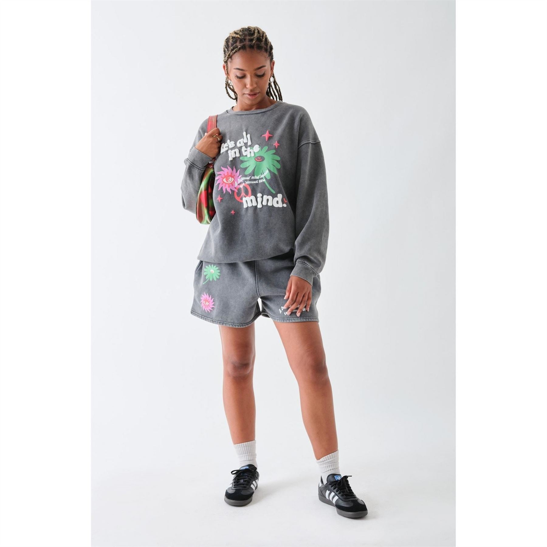 Daisy Street Puff Print Fleece Jogger Shorts