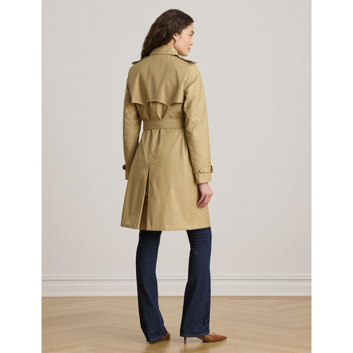 Lauren by Ralph Lauren Solid Patterned Trench Coat with Button Placket and Storm Flap