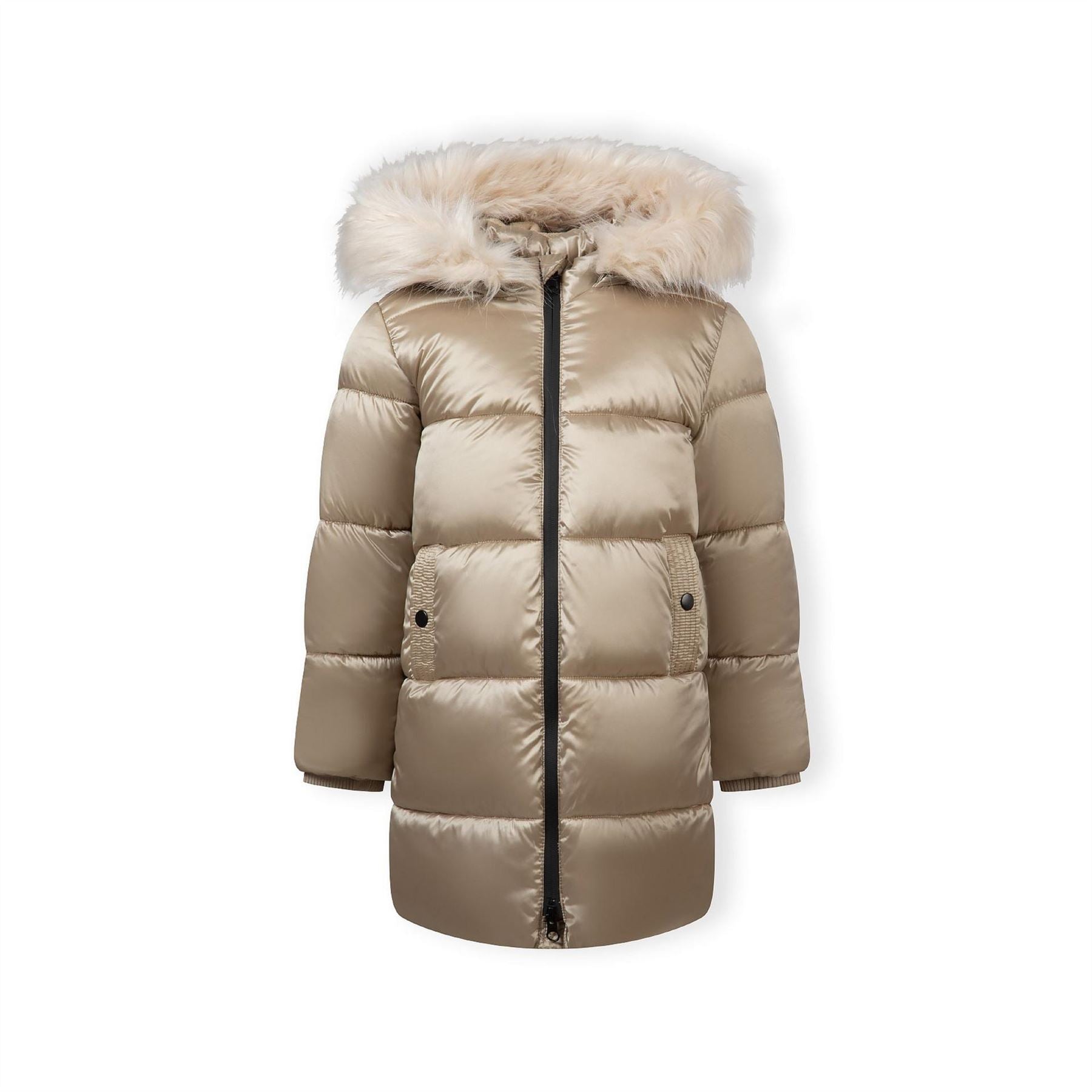 Minoti Girls Long Quilted Winter Coat With Faux Fur Trim Gold