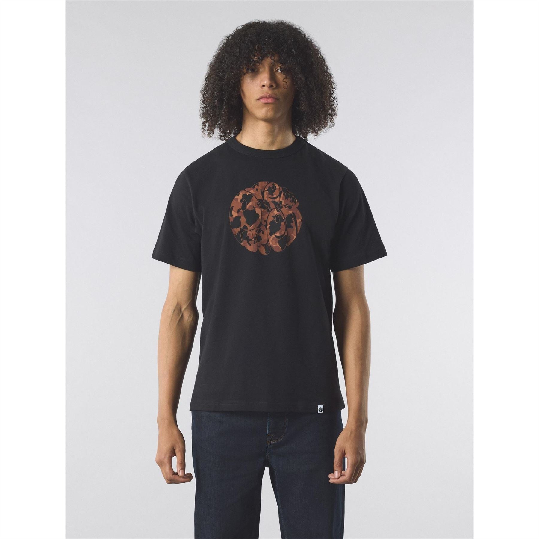 Pretty Green Brindle Logo Print Crew Neck Short Sleeve T-Shirt