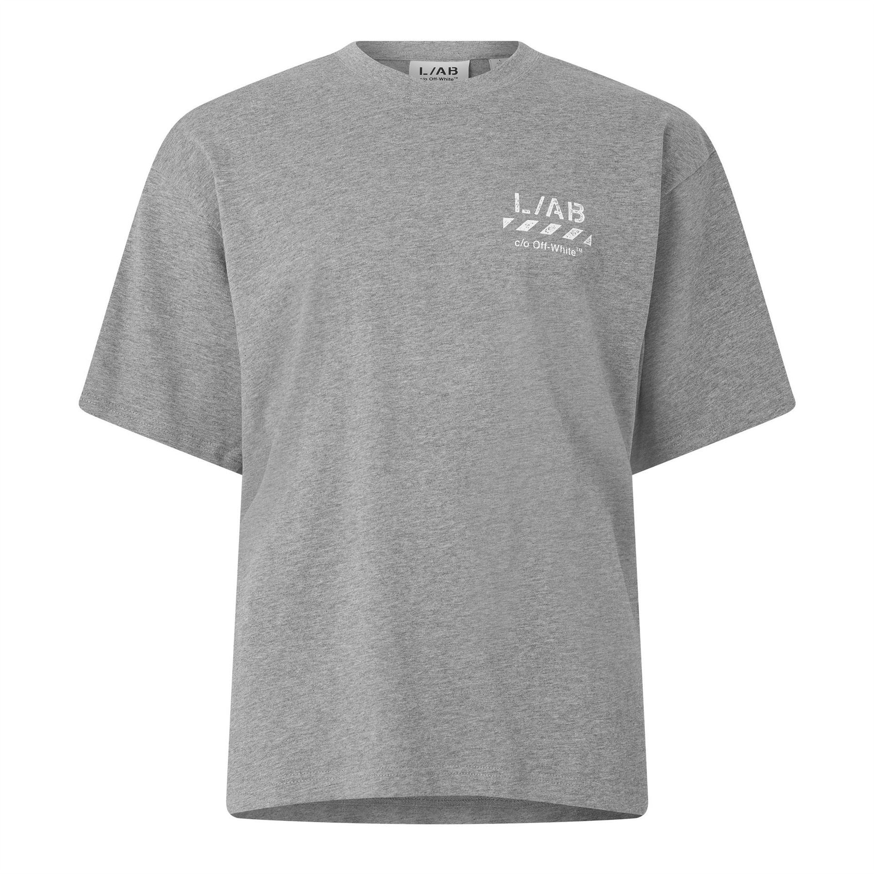 L AB Off White Diag Cotton Short Sleeve Crew Neck Oversized Fit T-Shirt