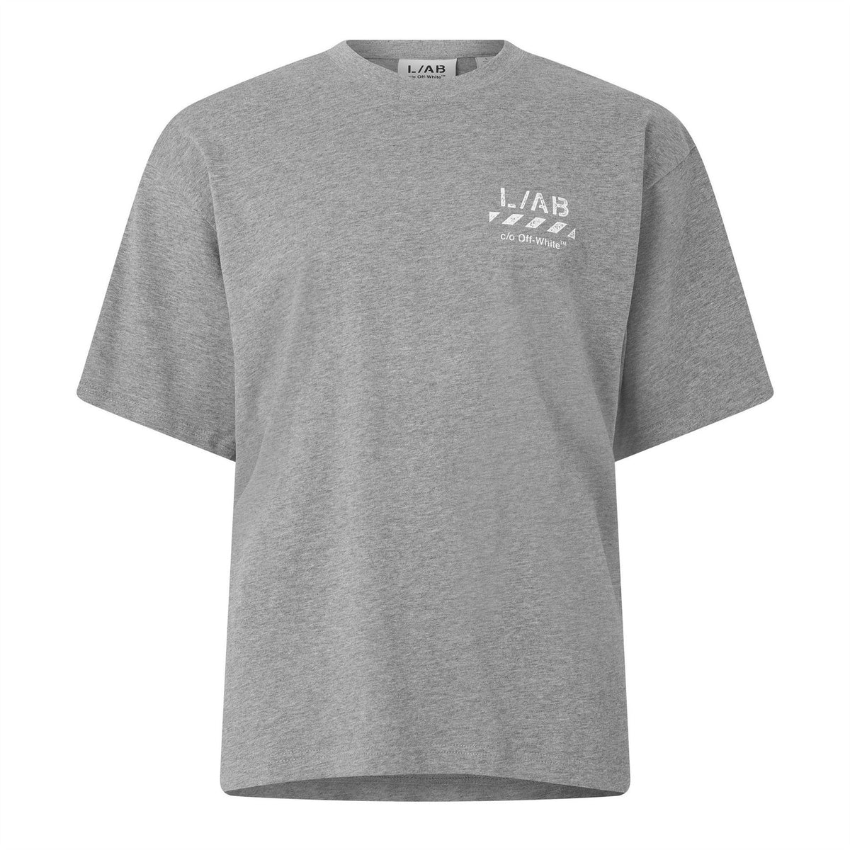 L AB Off White Diag Cotton Short Sleeve Crew Neck Oversized Fit T-Shirt