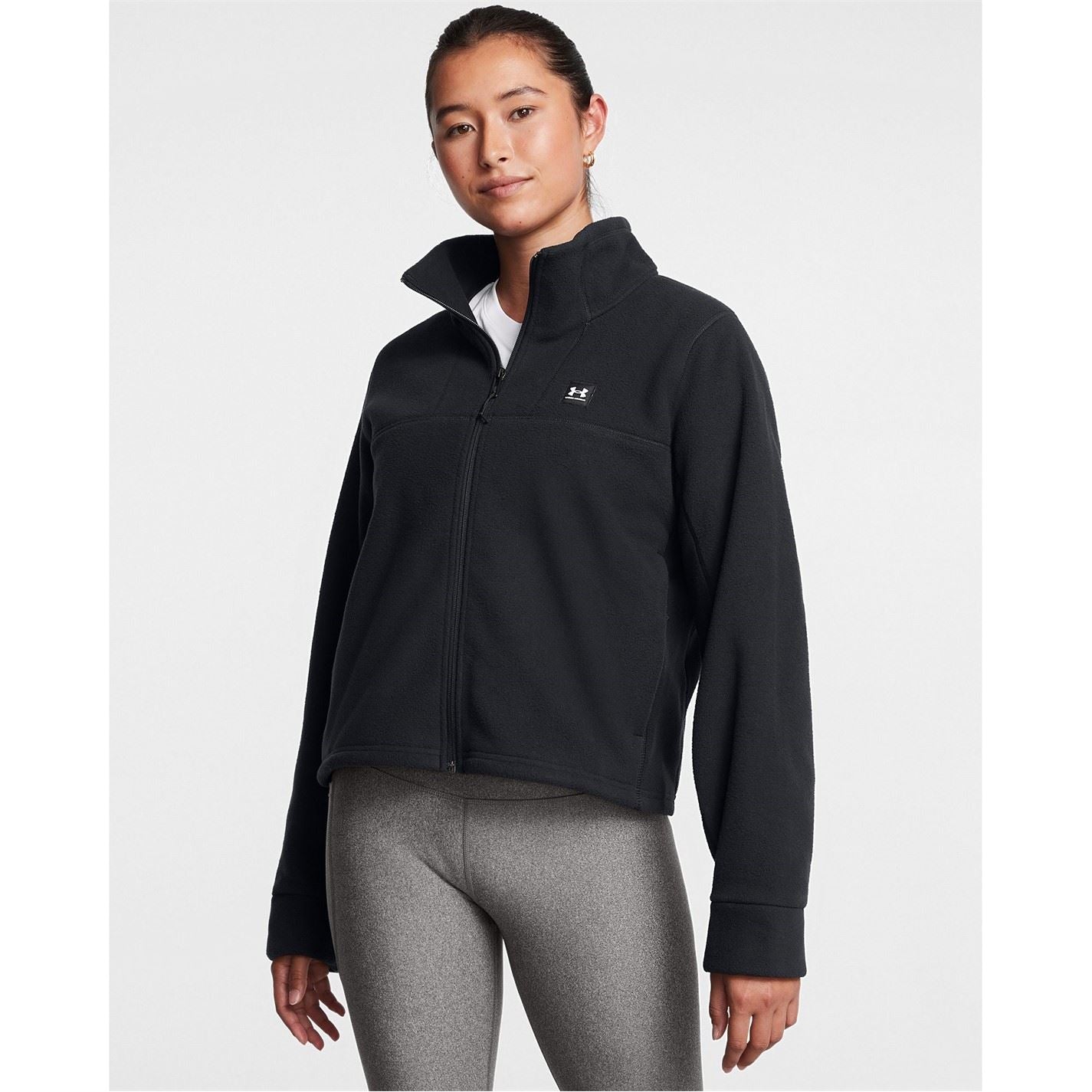 Under Armour Solid Patterned Hooded Neck Ribbed Cuff Fleece Jacket