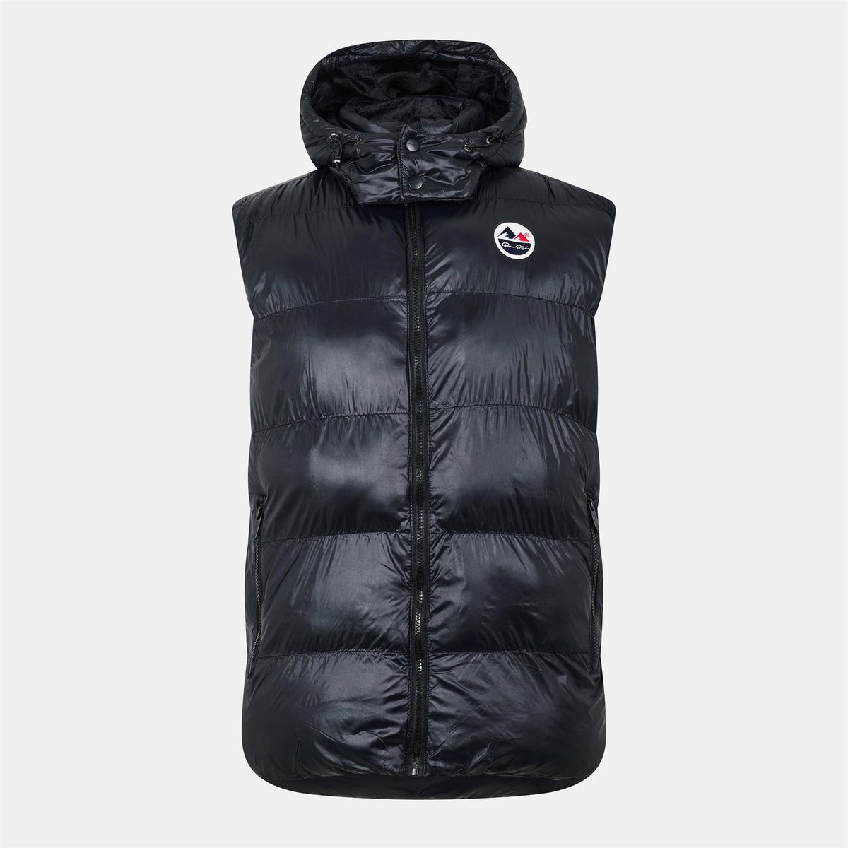 Born Rich Hooded Snap Button Gilet with Zipped Pocket and Logo Badge