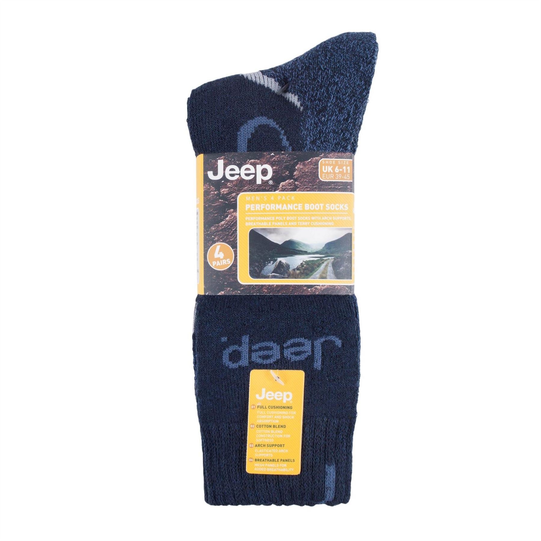 Jeep Mens 4 Pack Performance Boot Socks