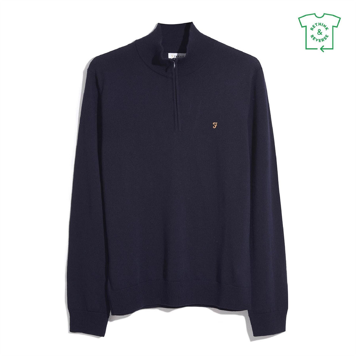 Farah Zip Neck Ribbed Collar Long Sleeve Sweater