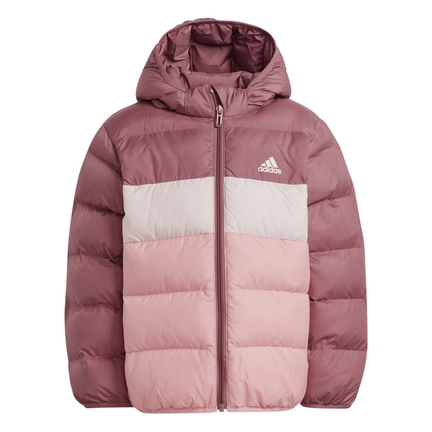 adidas Color Block Hooded Ribbed Cuff Puffer Jacket with Zipped Pocket