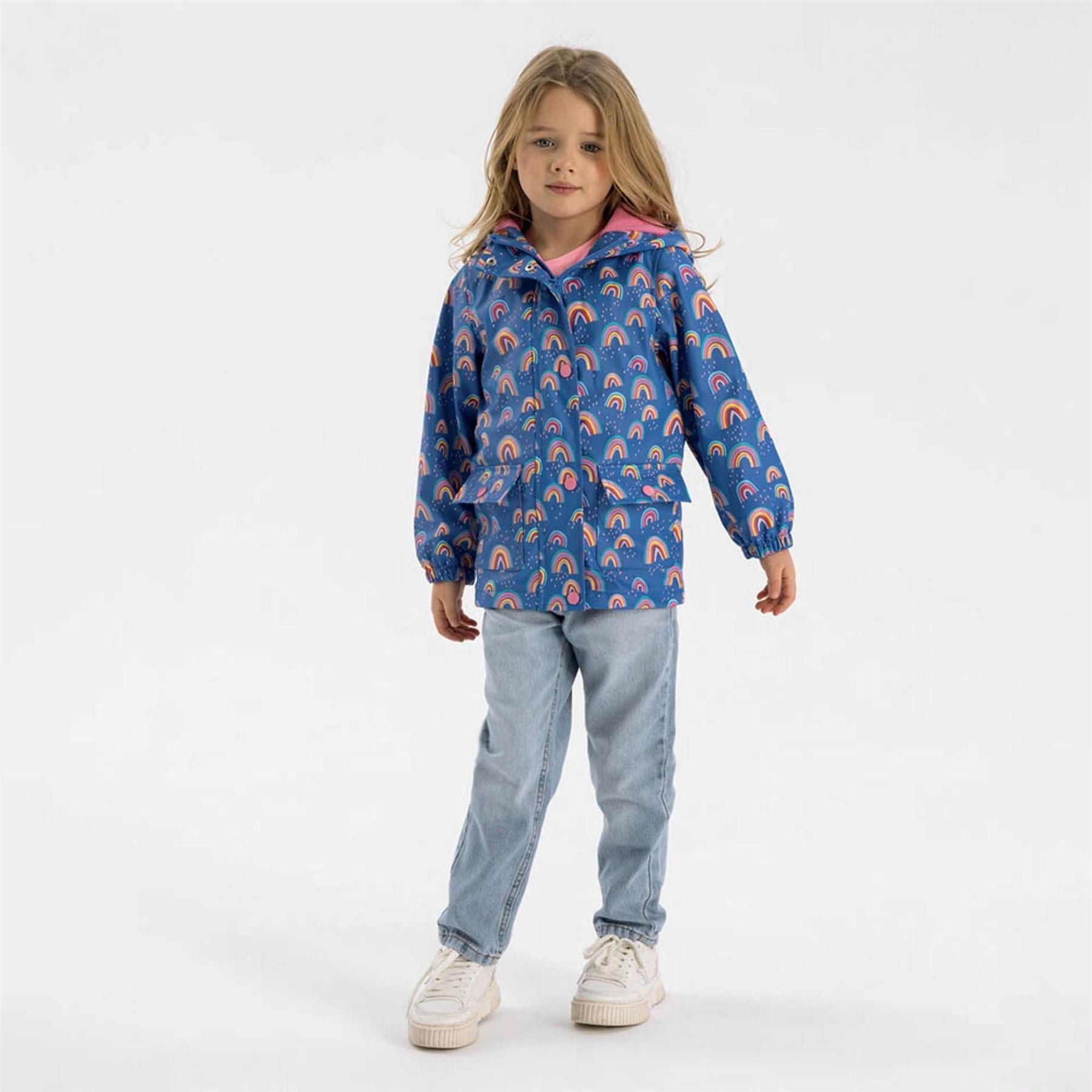Minoti Girls Rain Jacket Printed Cobalt Blue