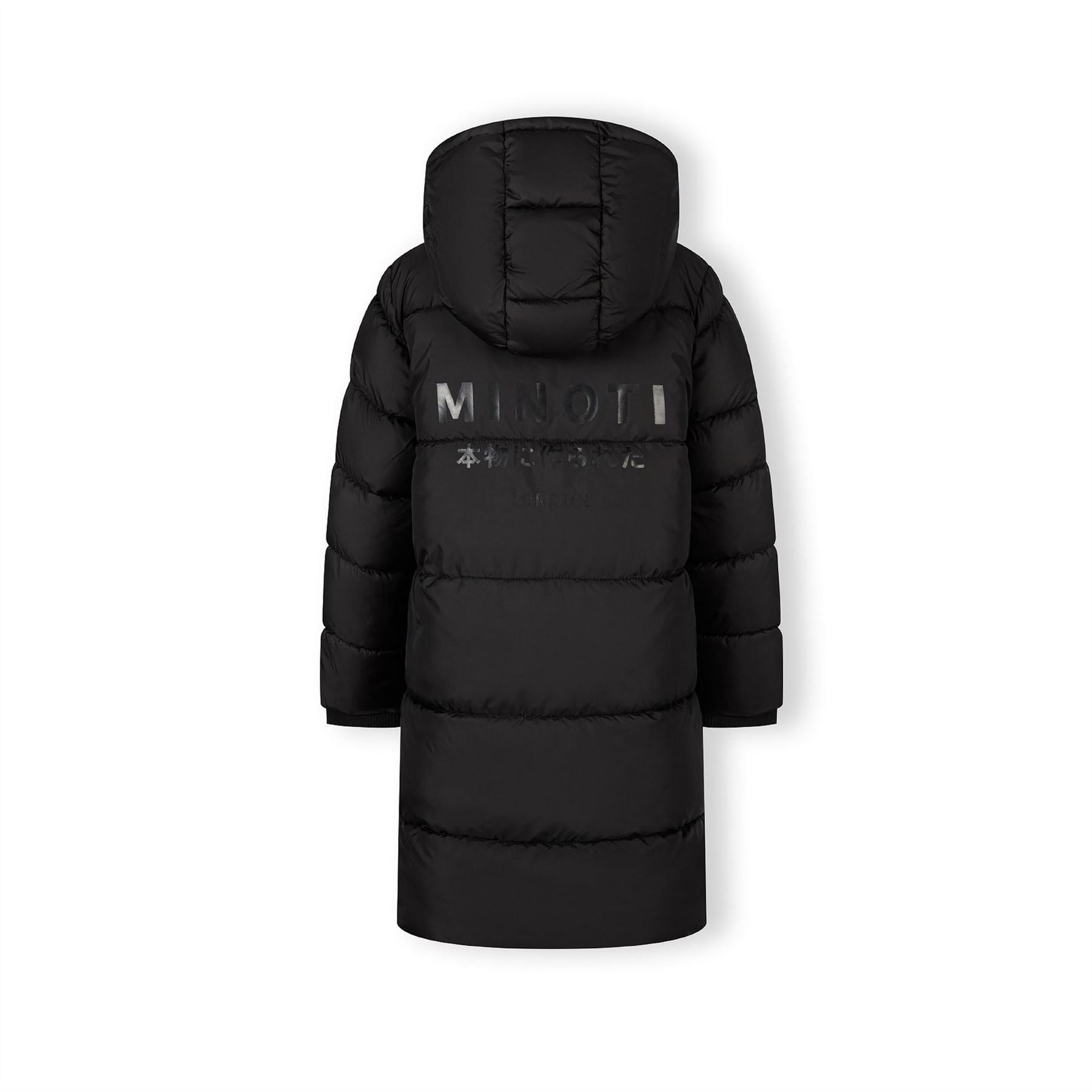 Minoti Boys Long Padded Coat With Hood And Snap Details Black