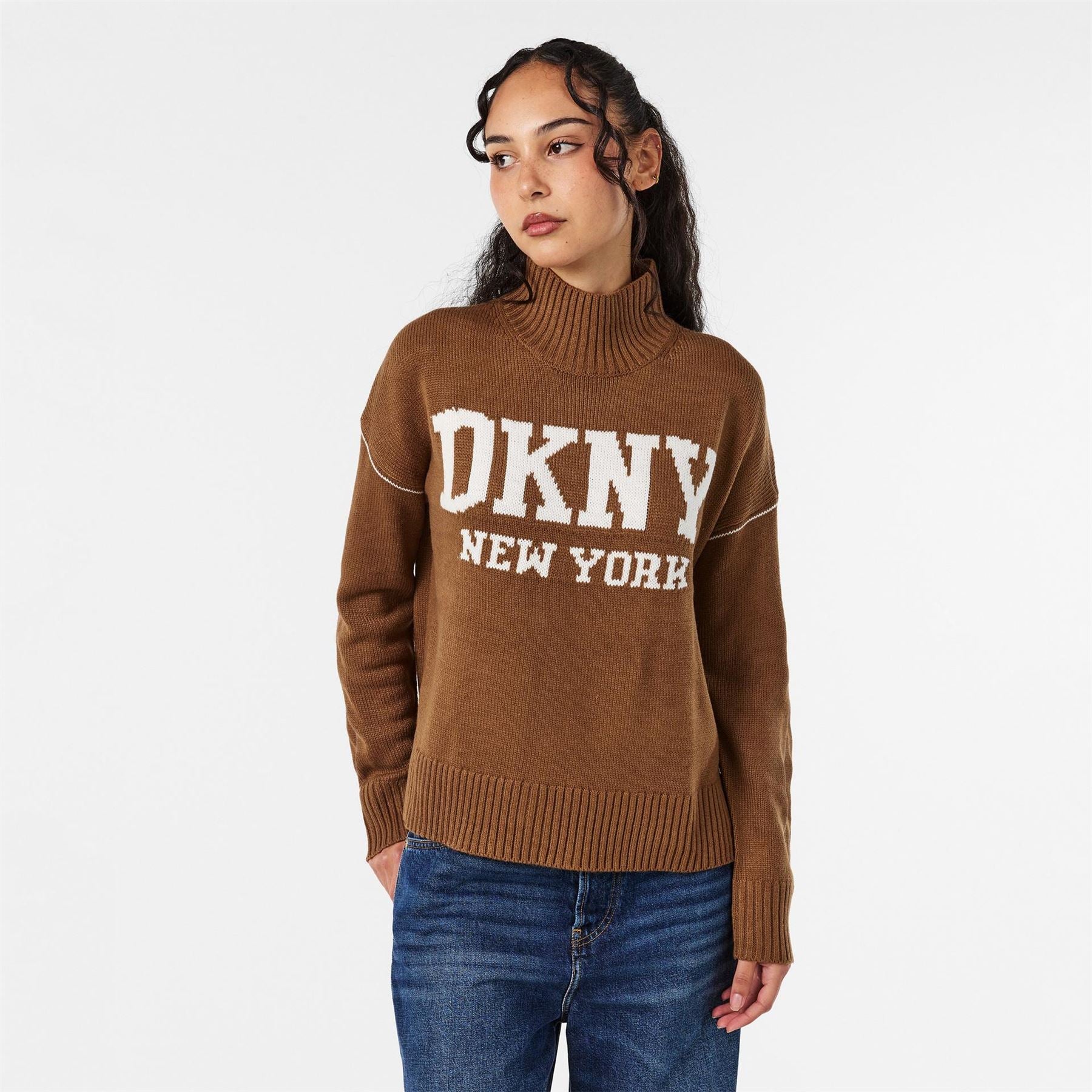 DKNY Logo Knitted Turtle Neck Jumper
