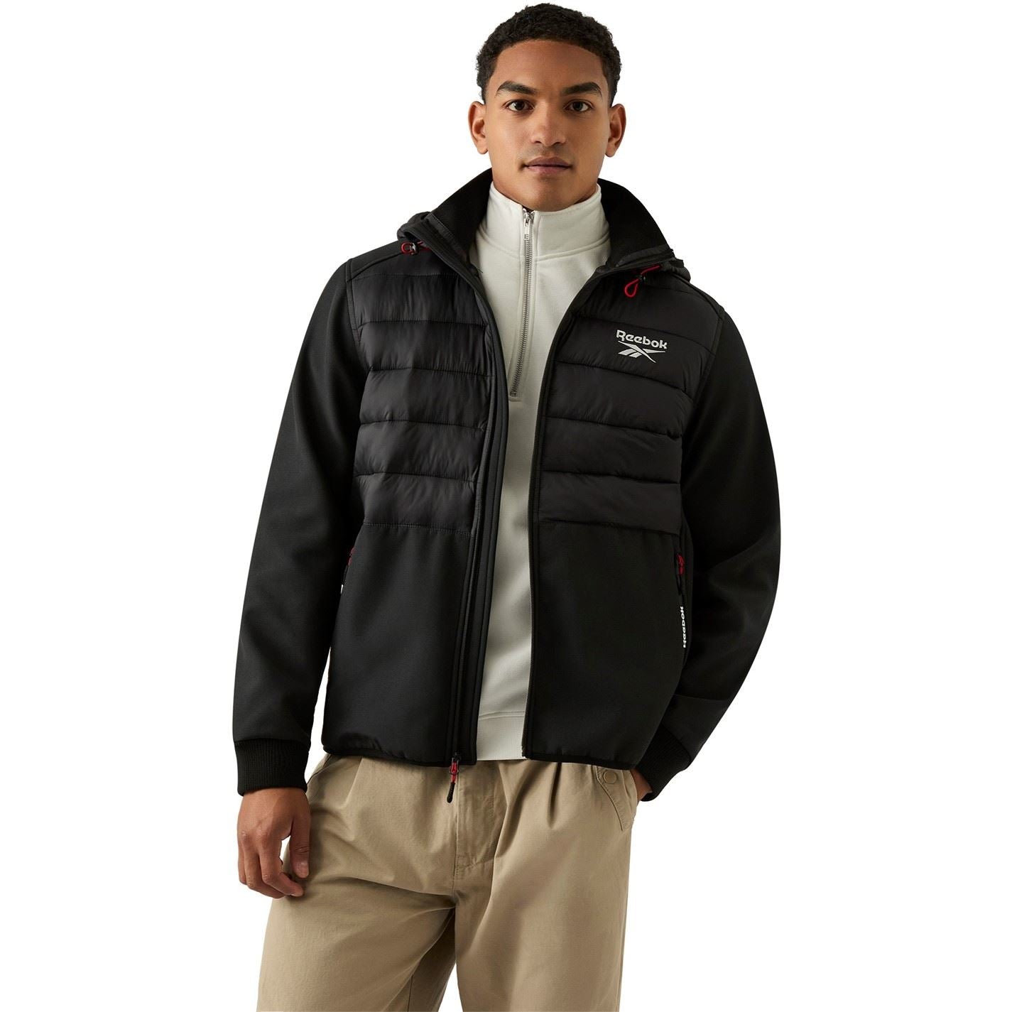 Reebok Solid Patterned Hooded Neck Ribbed Cuff Rain Jacket