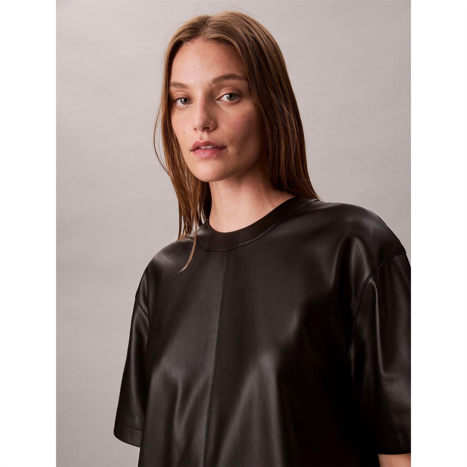 Calvin Klein Jeans Leather Crew Neck Short Sleeve Mini Dress