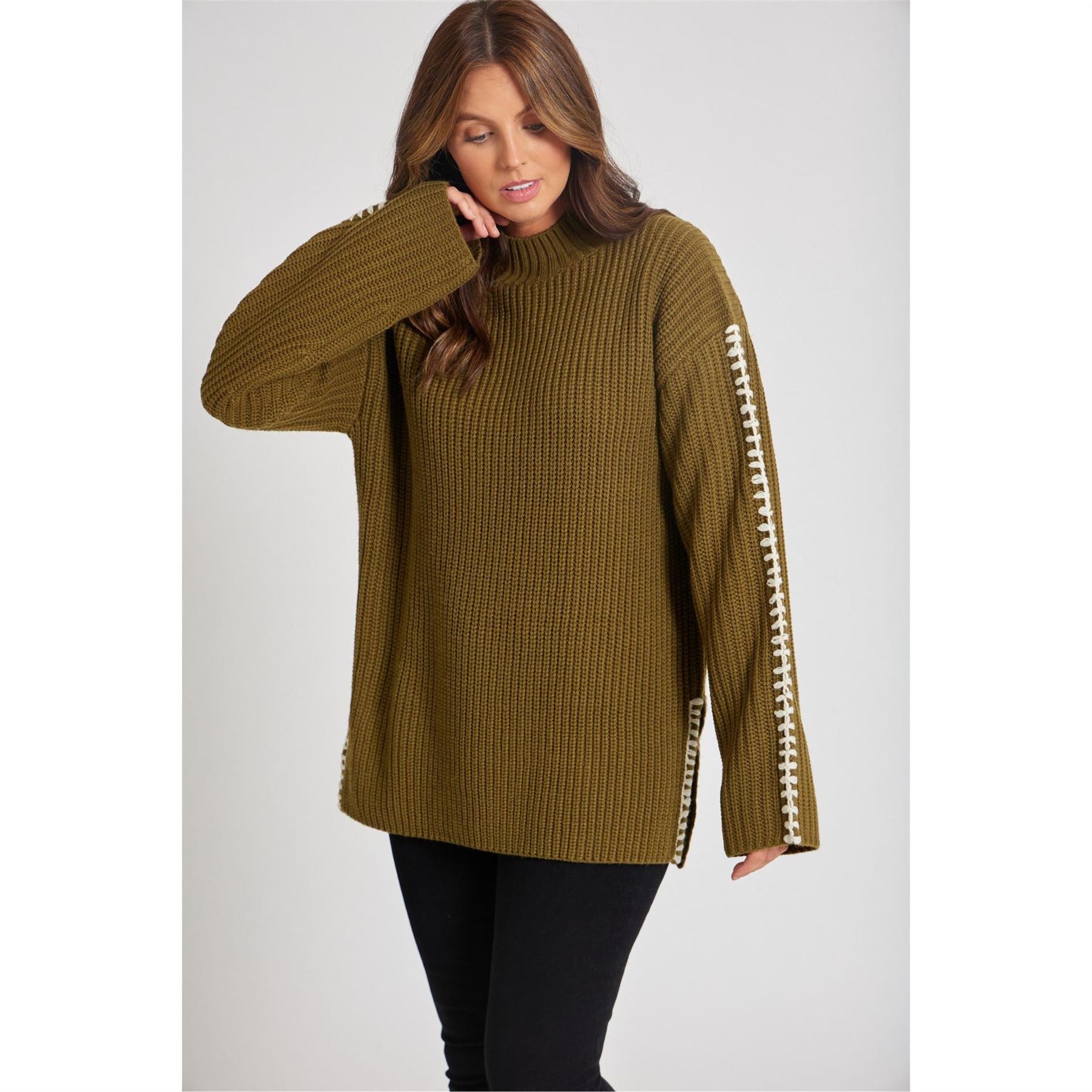 Be You By Contrast Stitch Crew Neck Jumper