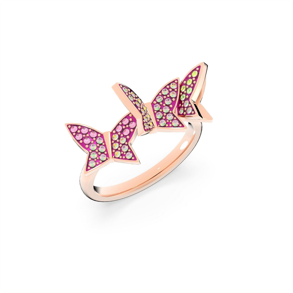 Swarovski Ring, Set (3), Butterfly, Pink, Rose Gold Tone Plated