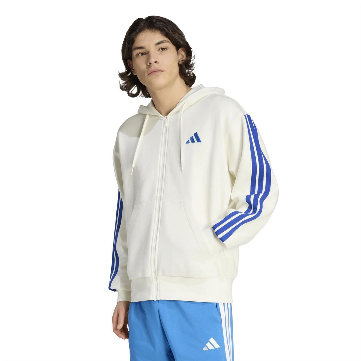 adidas Mens Essentials Fleece 3 Stripes Full Zip Hoodie