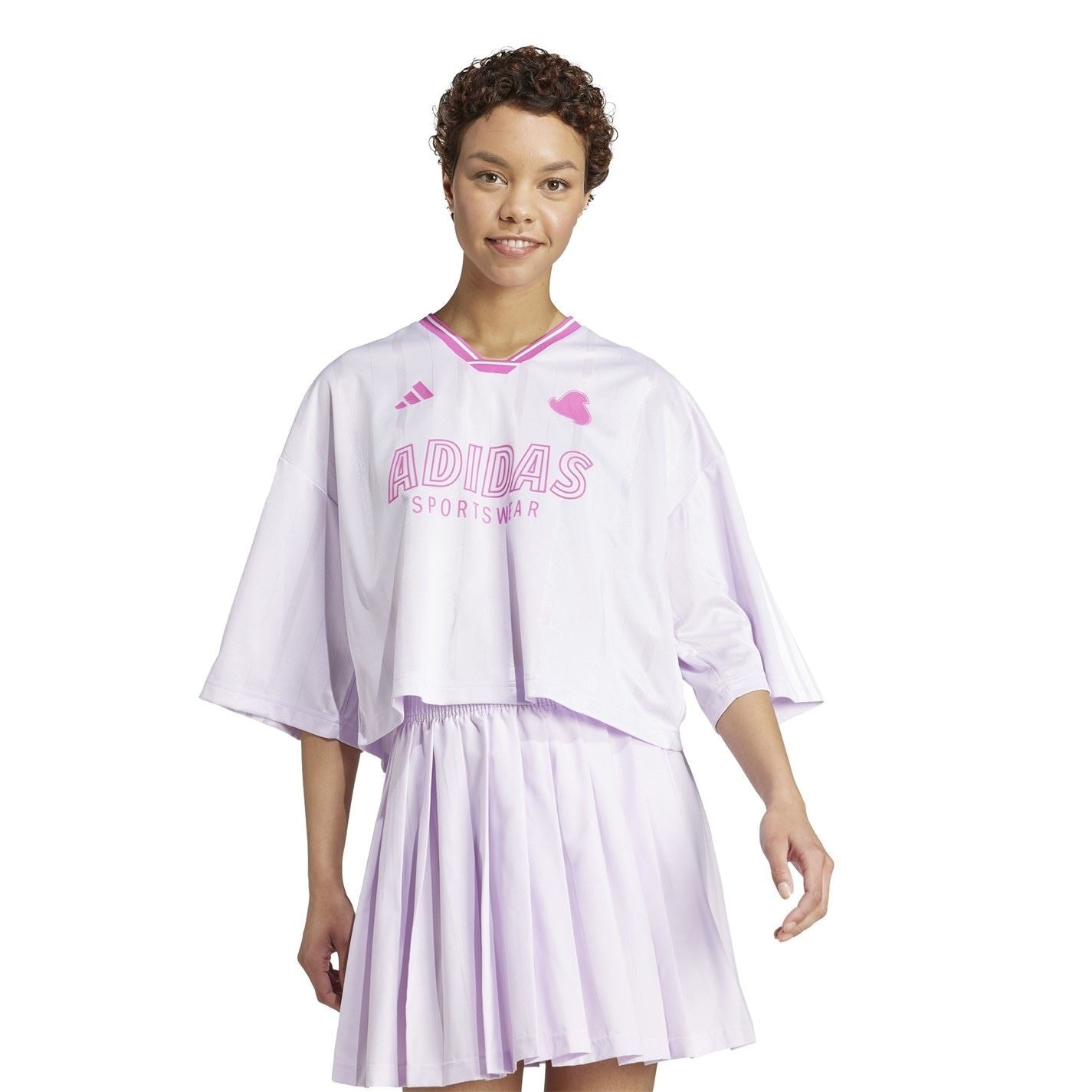 adidas Tiro Three Bar Logo Cropped Drop Shoulder Lettering Relaxed Fit T-Shirt